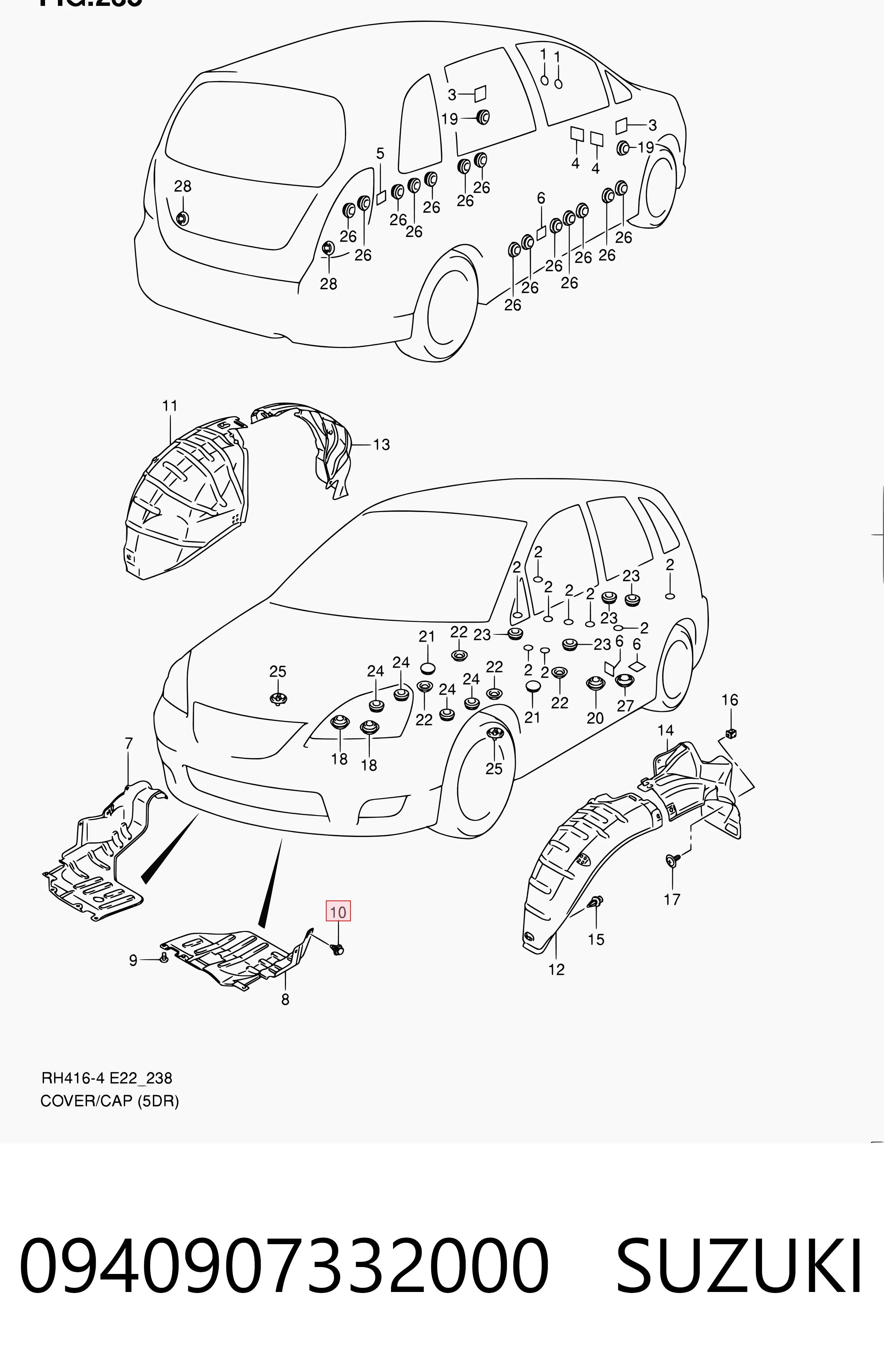 0940907332000 Suzuki Пістон (кліп) кріплення підкрилки переднього крила