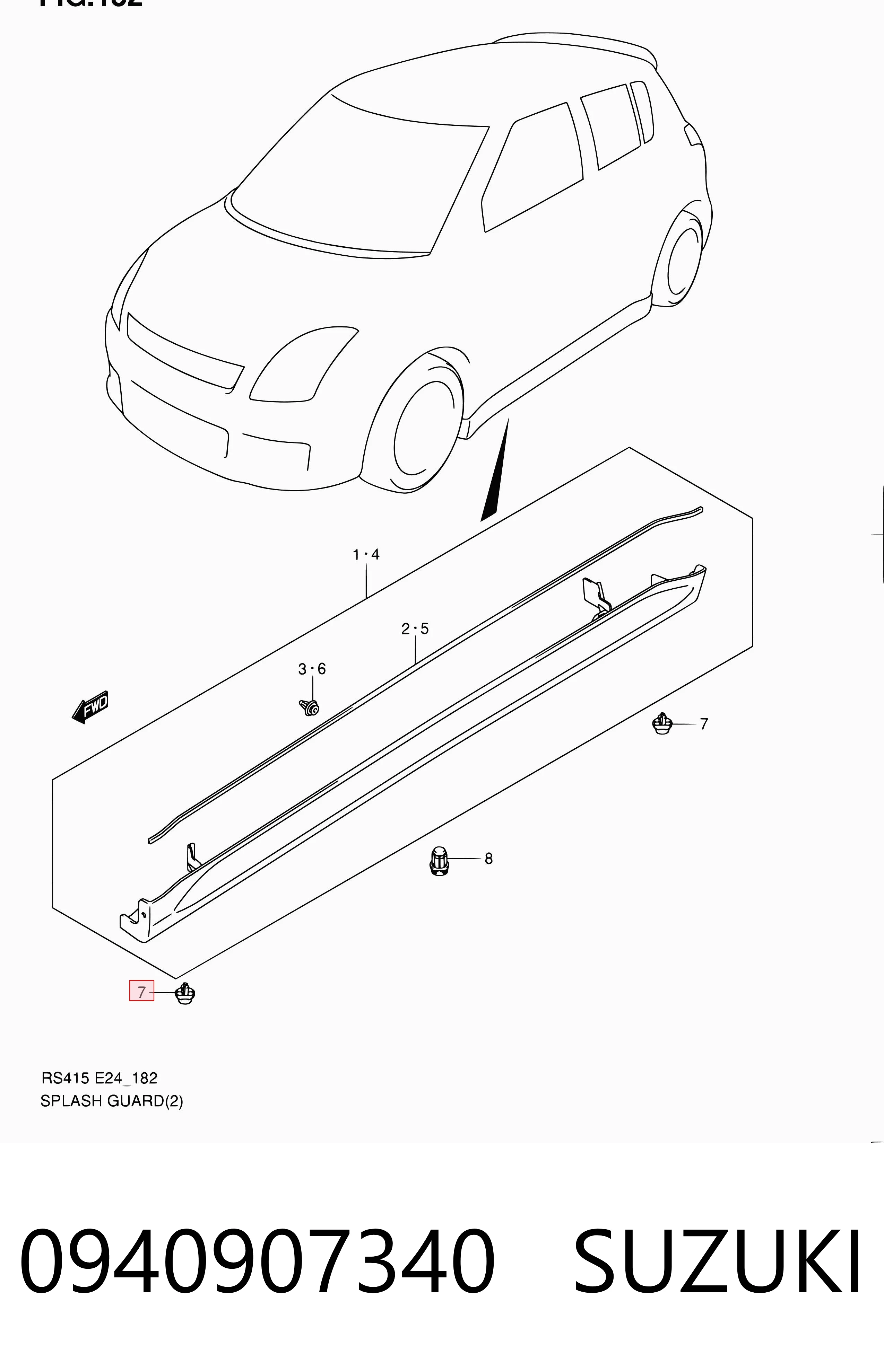 0940907340 Suzuki Пістон (кліп) кріплення підкрилки переднього крила