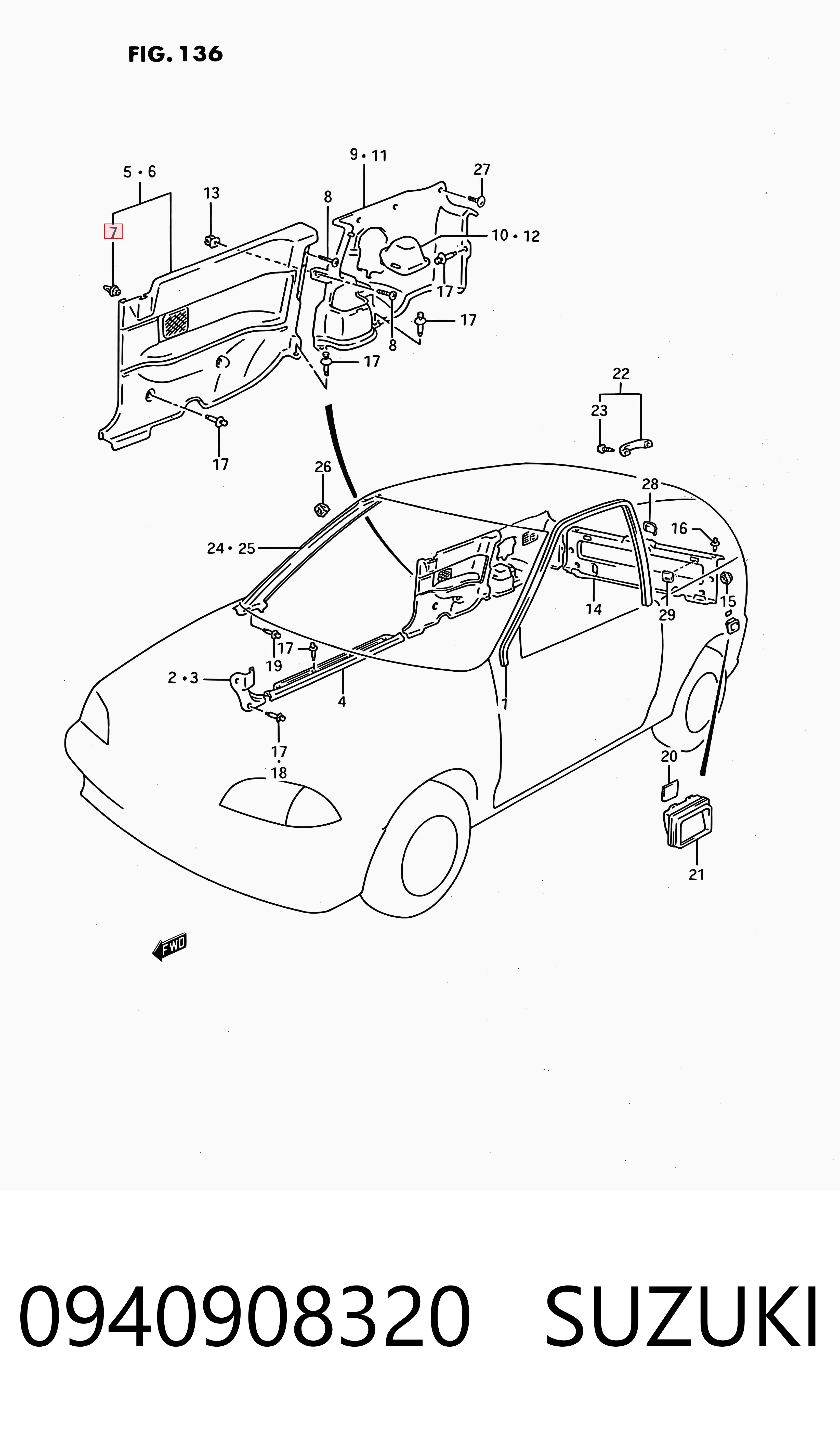 Пістон (кліп) кріплення обшивки дверей 940908320 Subaru