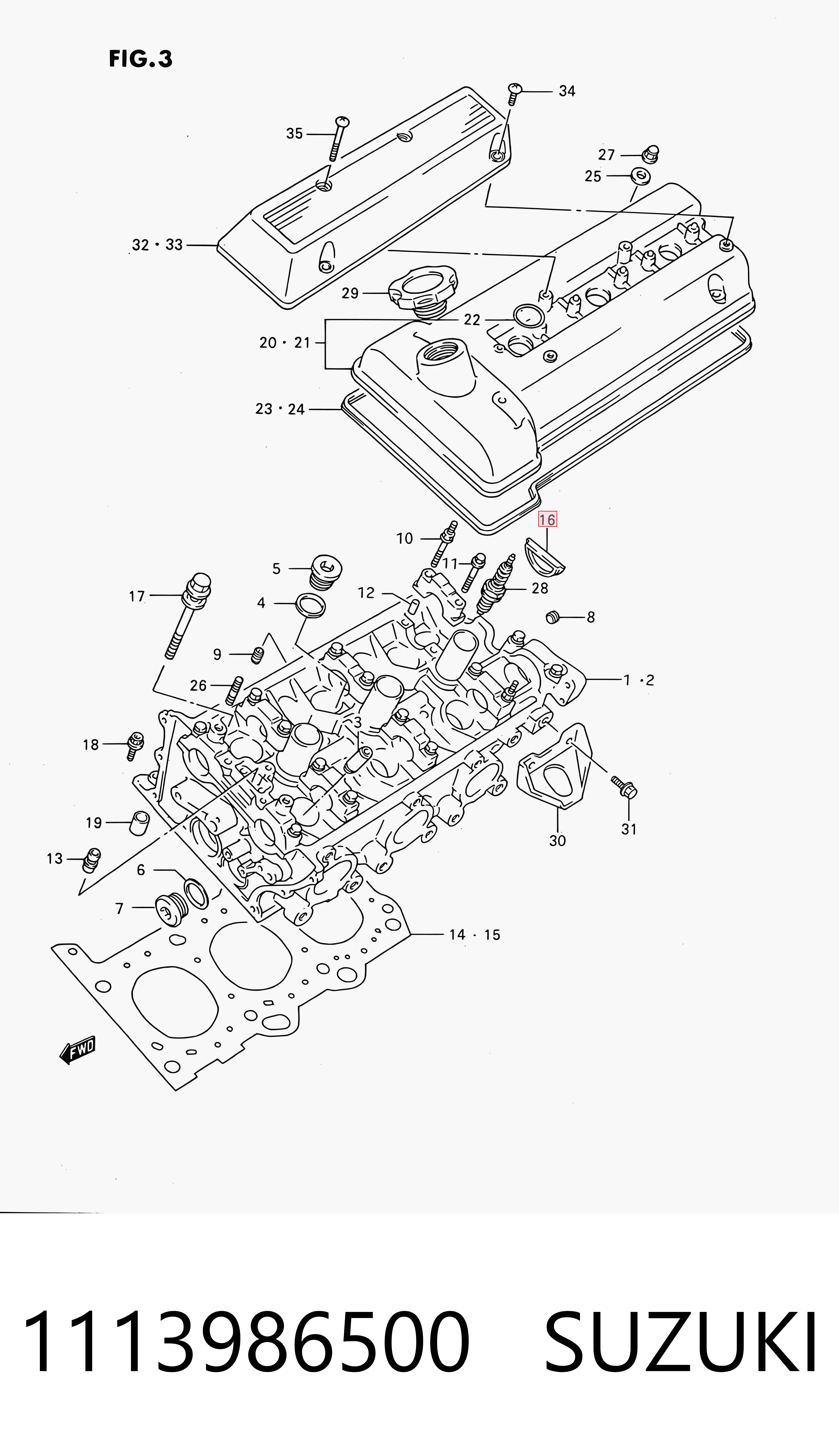 1113986500 Suzuki Прокладка клапанної кришки двигуна, задній сигмент