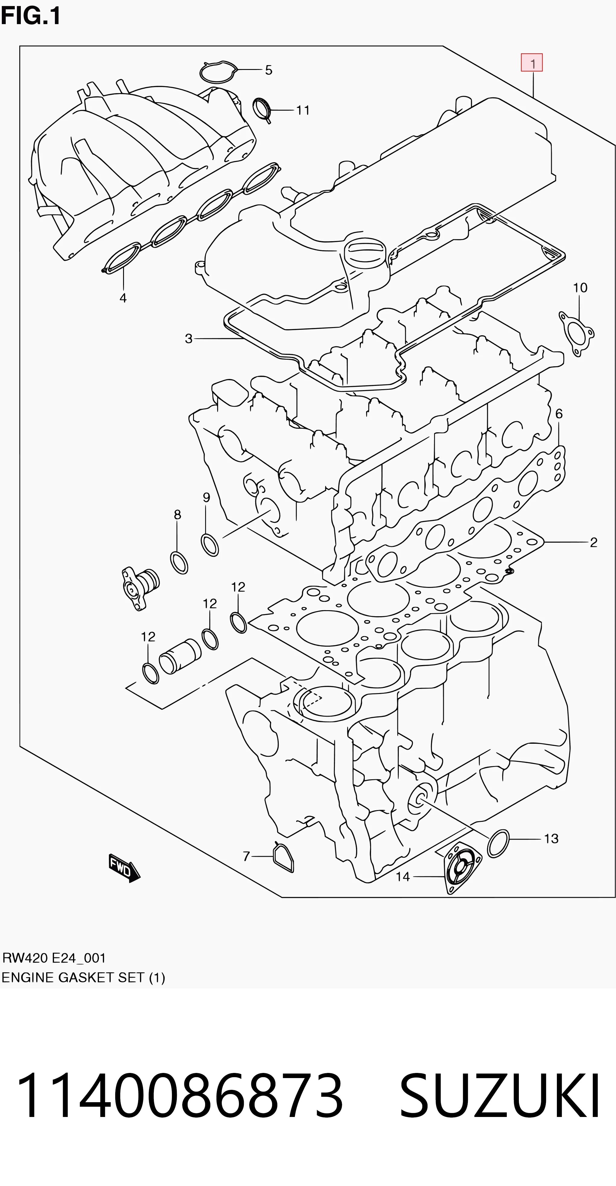 Купити 1140086872 Subaru Комплект прокладок двигуна, верхній