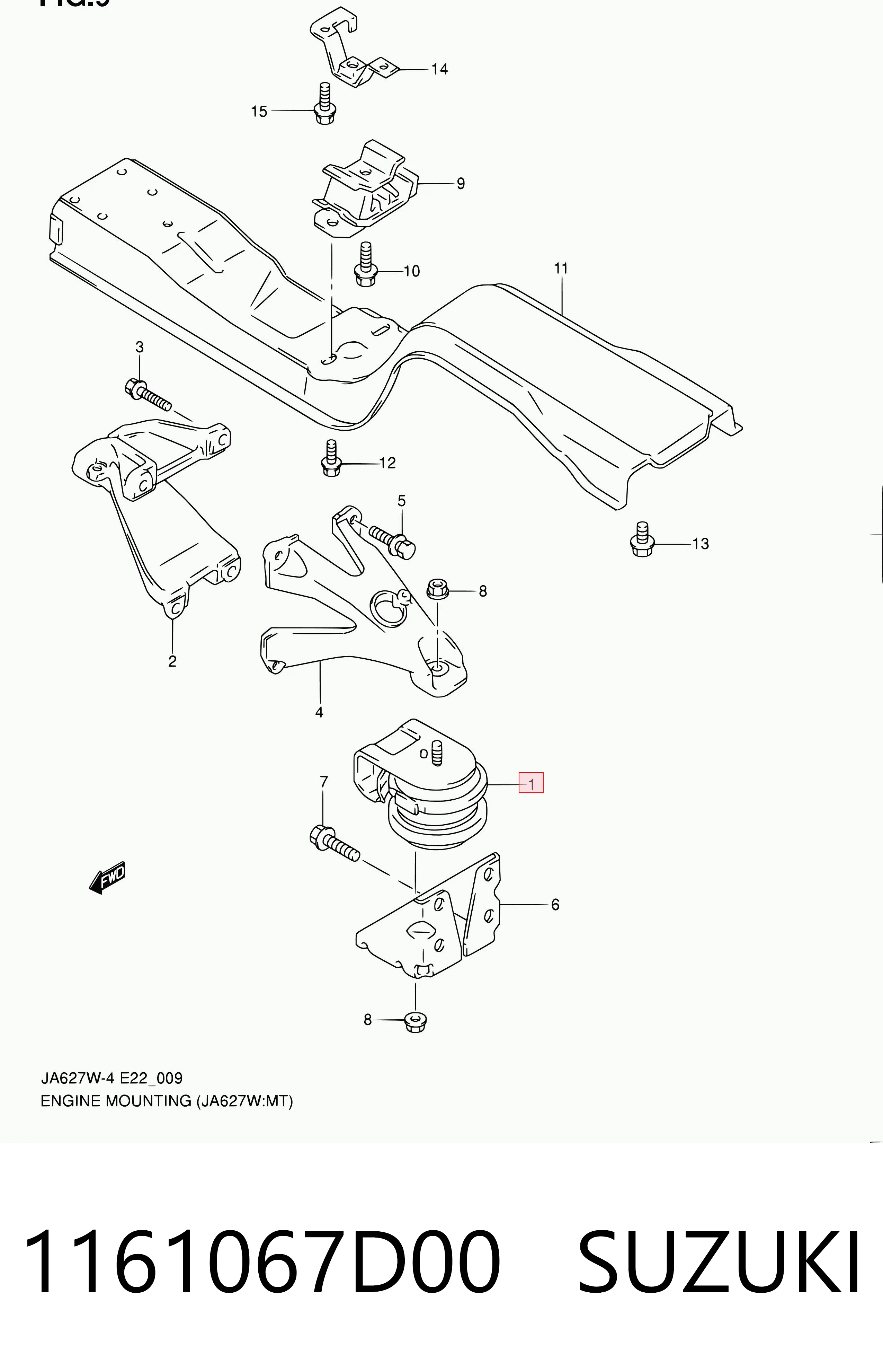 1161067D00 Suzuki Подушка (опора) двигуна, ліва/права