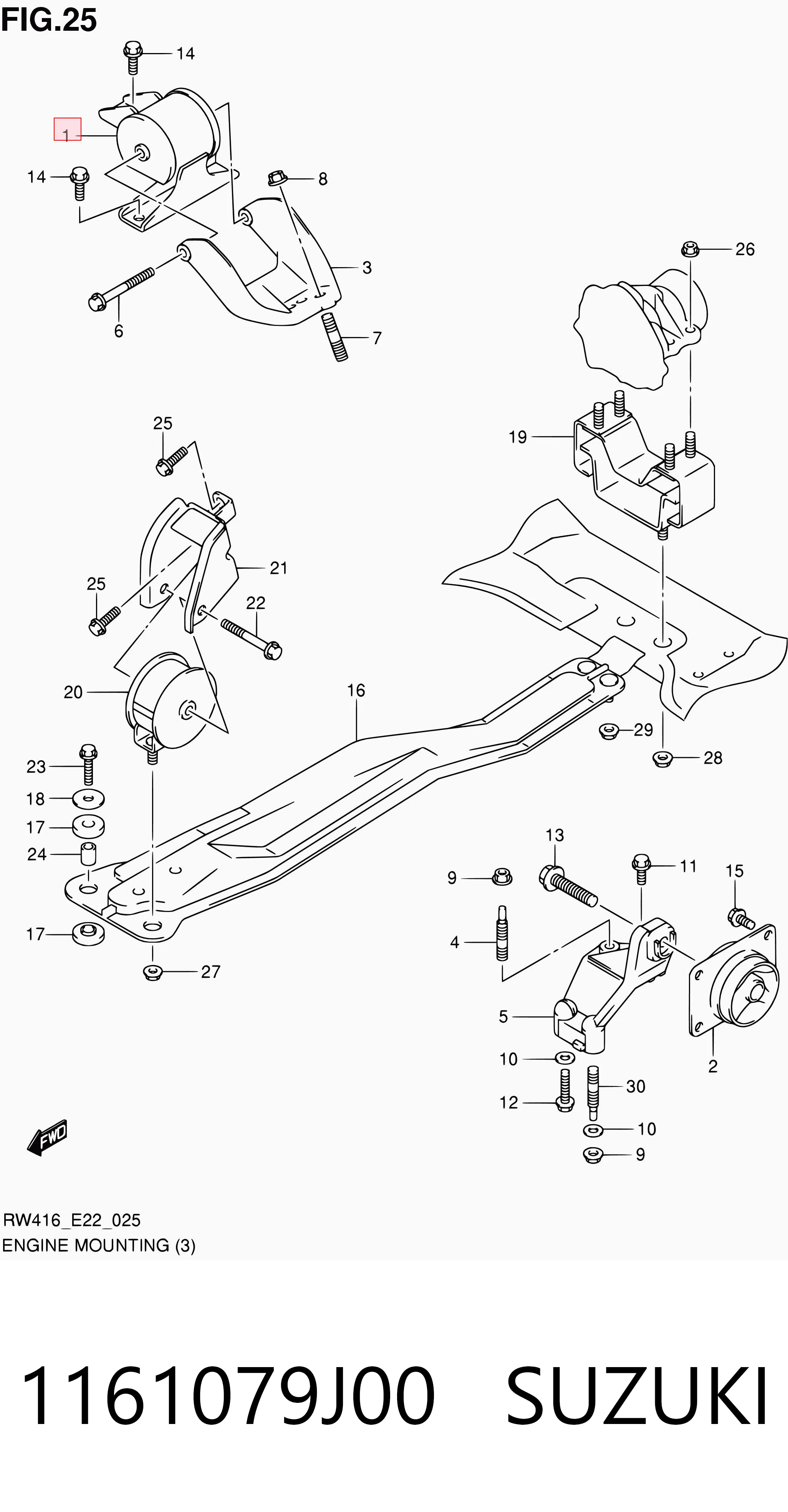 1161079J00 Suzuki Права подушка мотора
