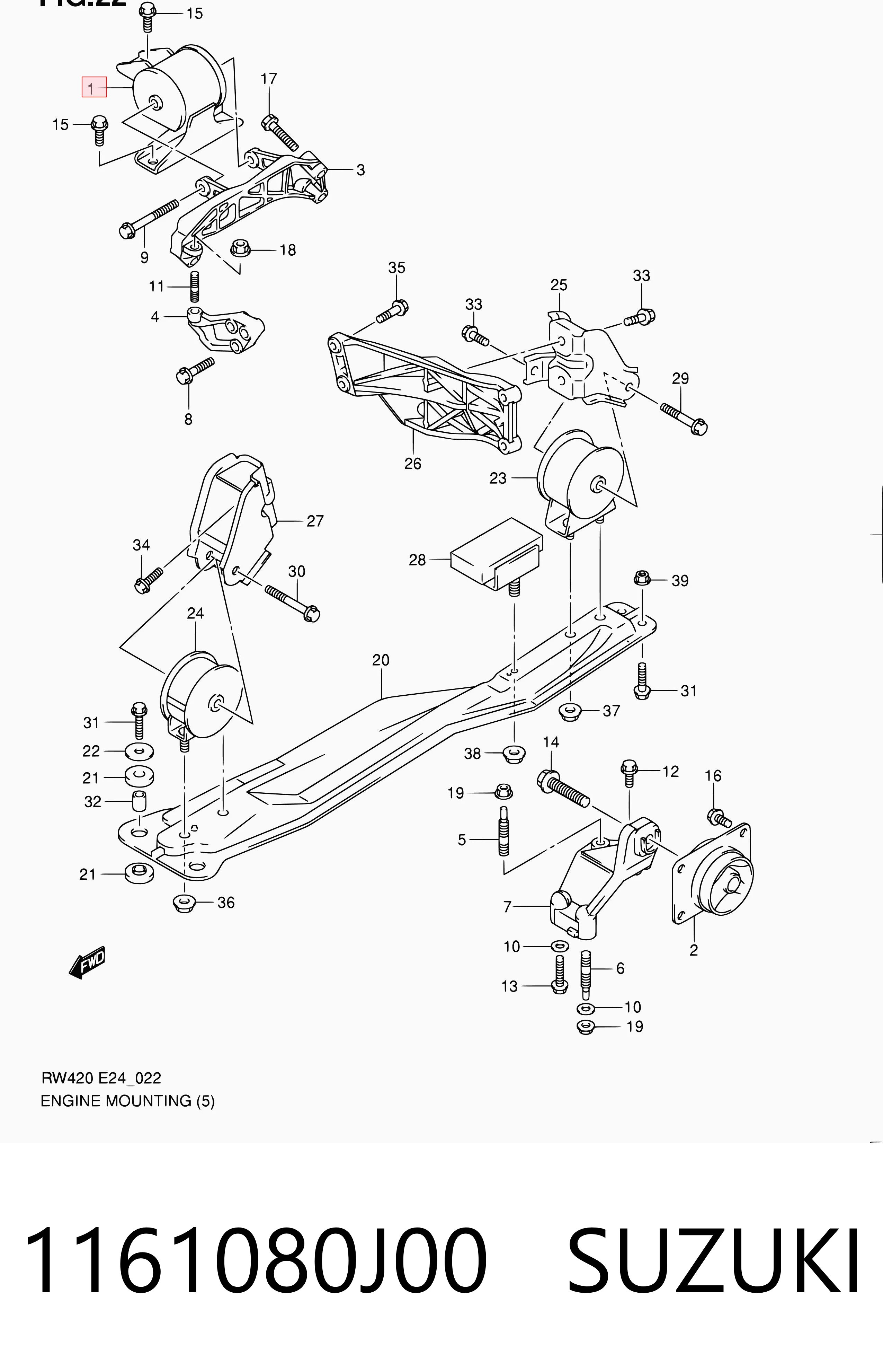 1161080J00 Suzuki Права подушка мотора