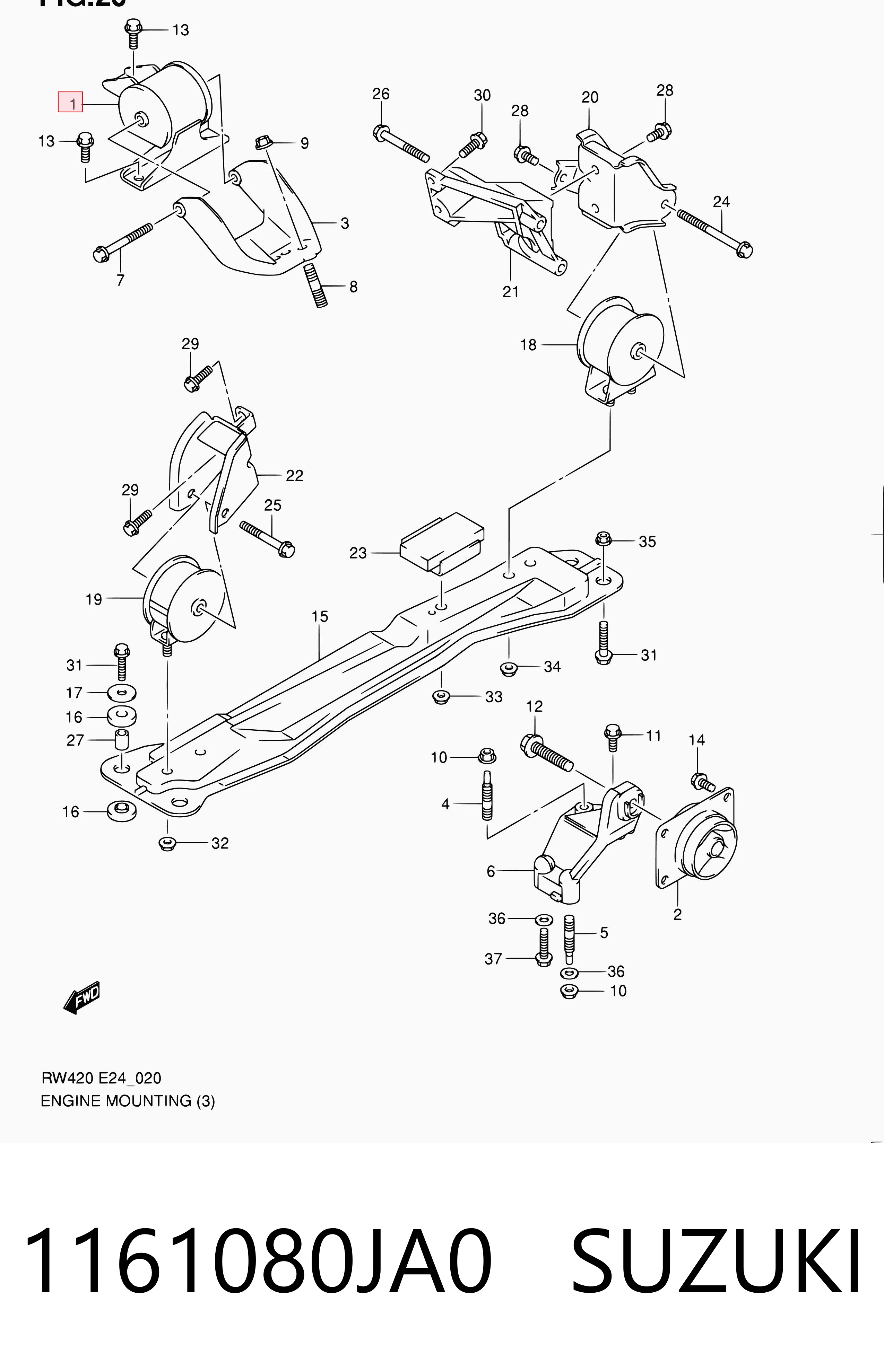 1161080JA0 Suzuki Права подушка мотора