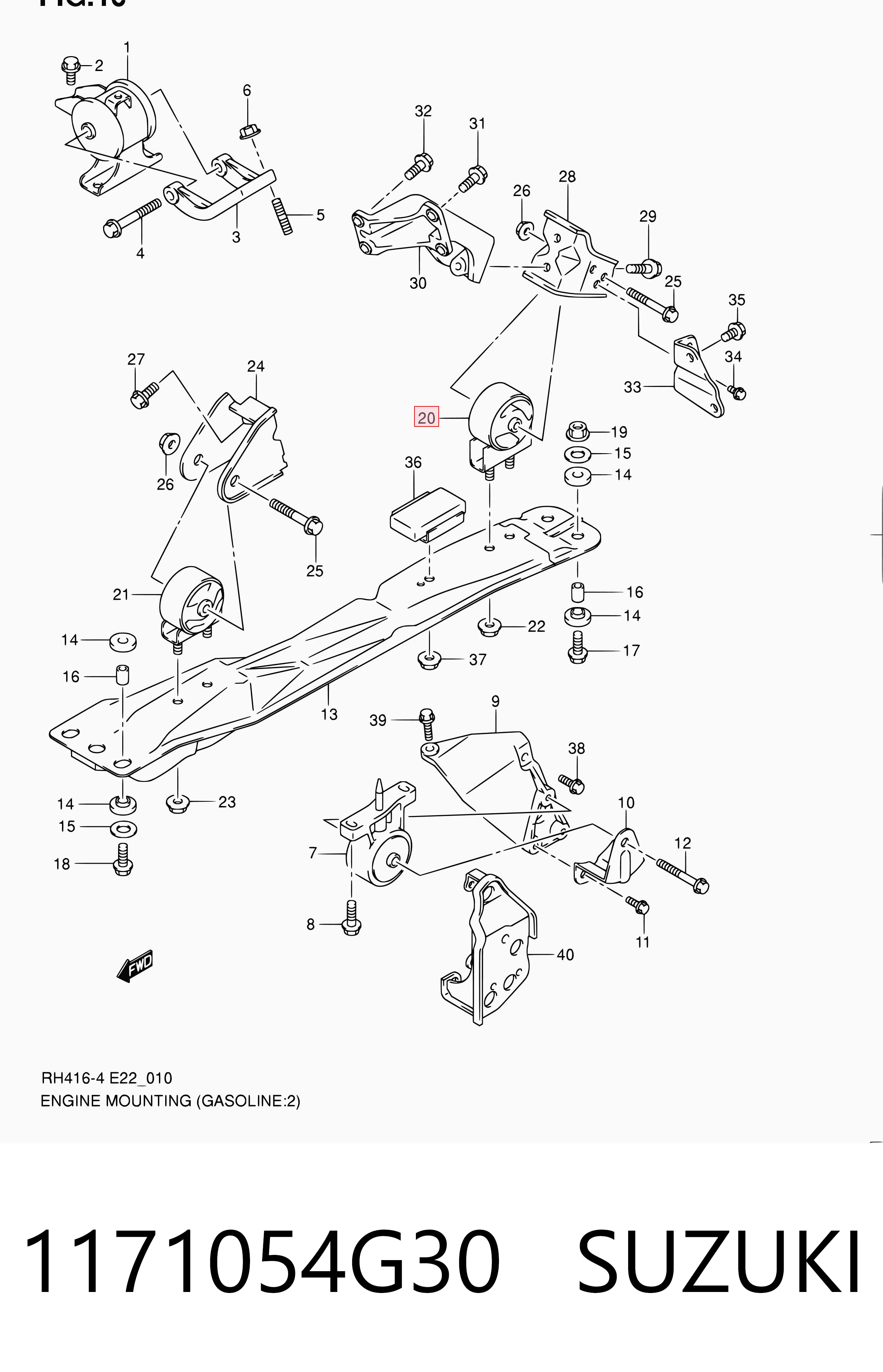 1171054G30 Suzuki Задня подушка двигуна