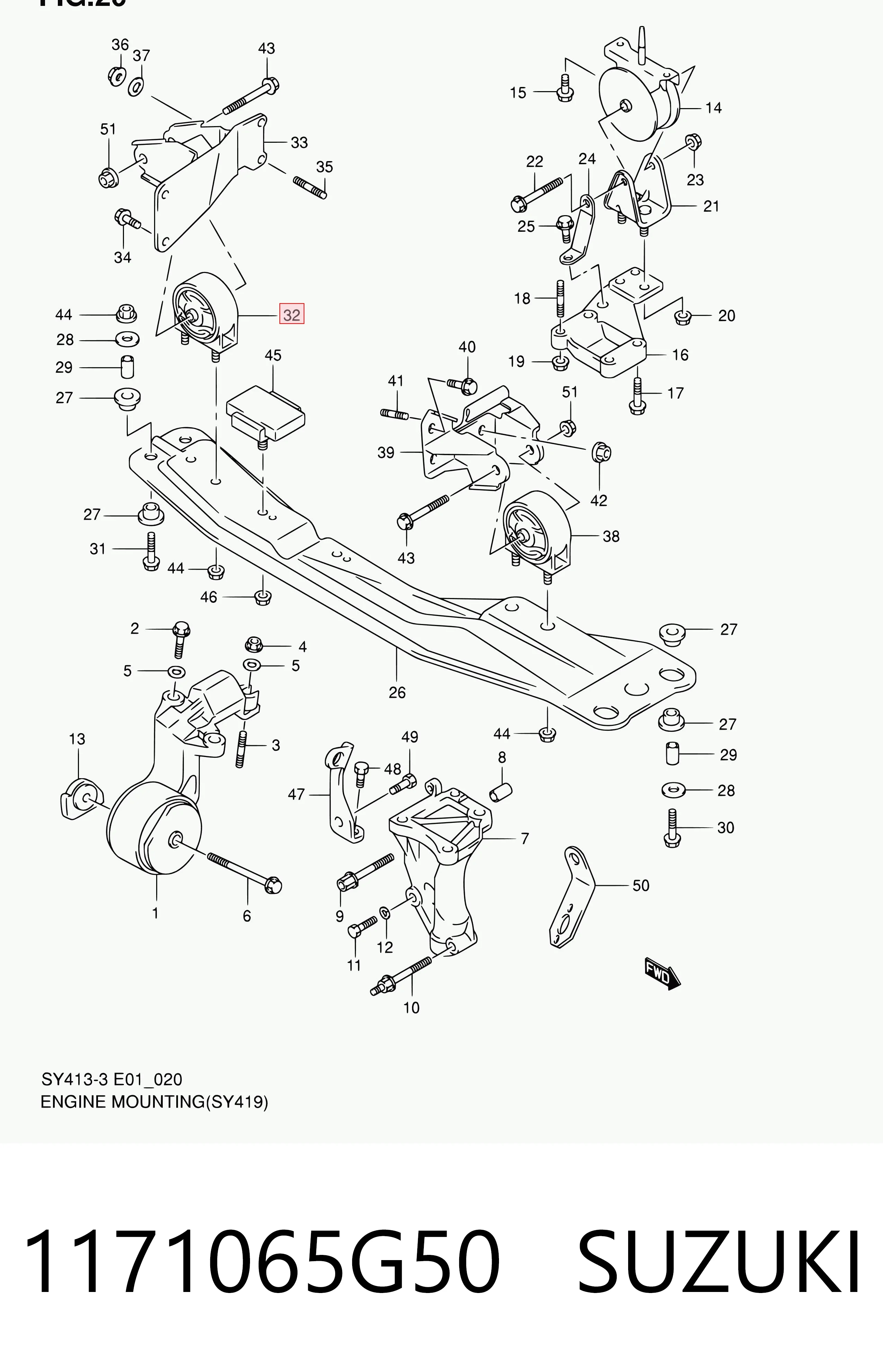 1171065G50 Suzuki Задня подушка двигуна