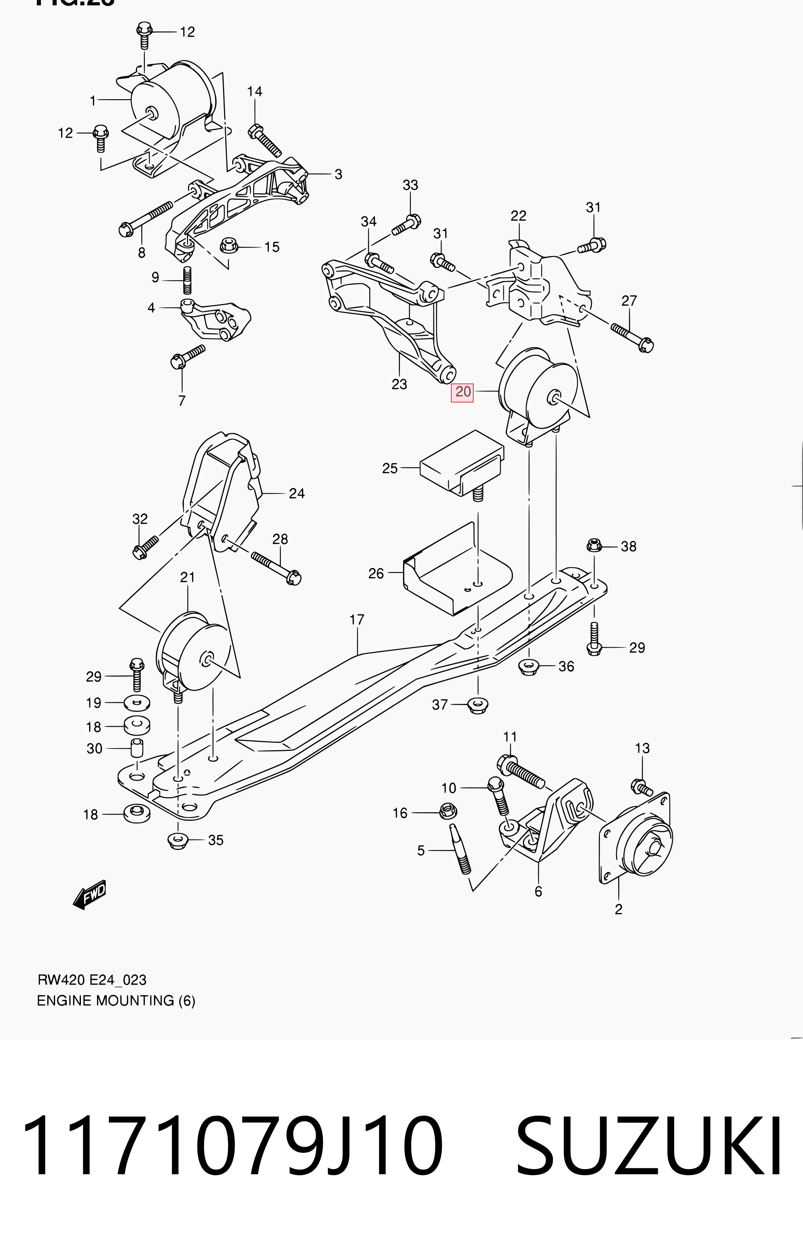 1171079J10 Suzuki Задня подушка двигуна