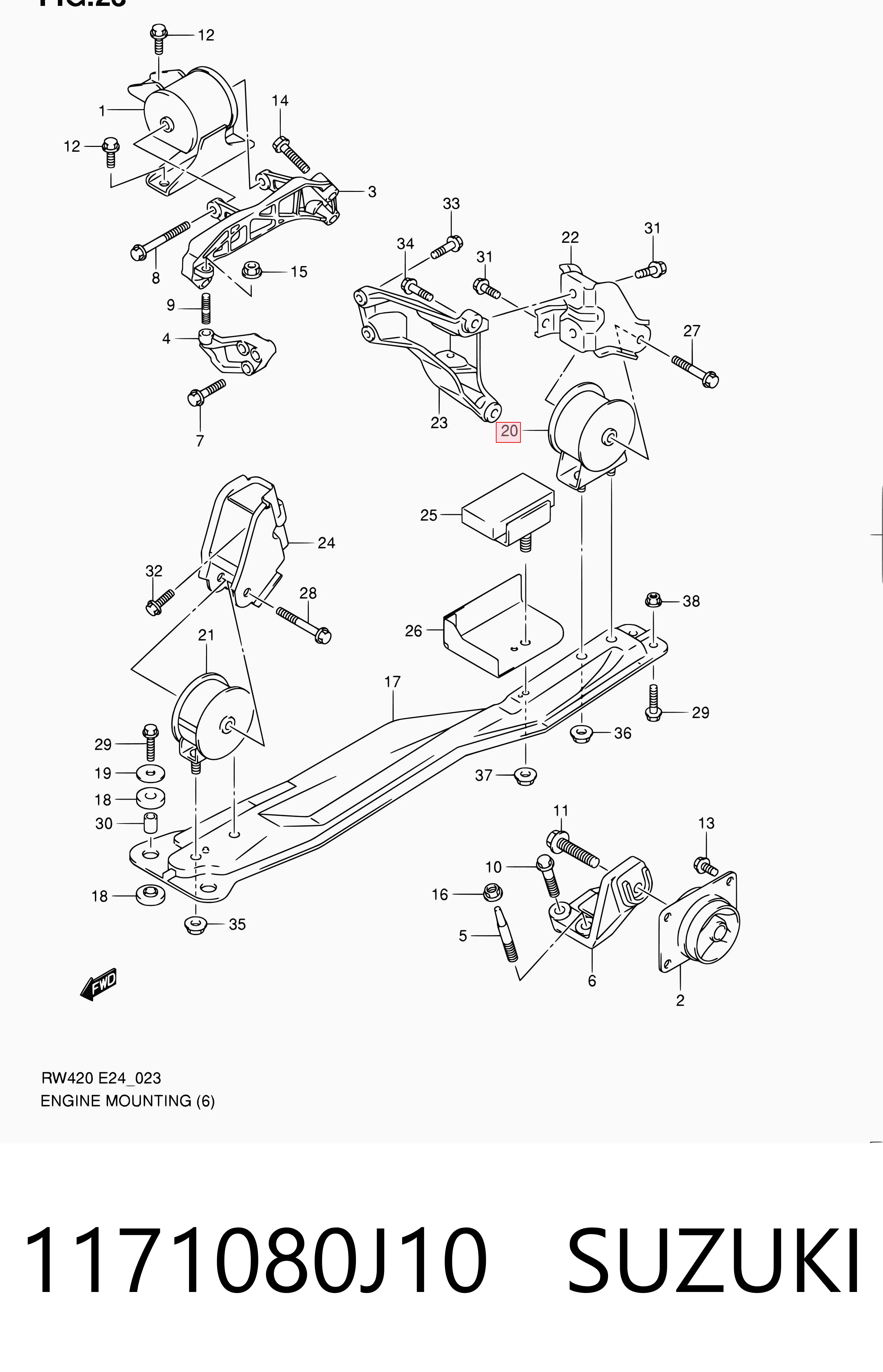 1171080J10 Suzuki Задня подушка двигуна