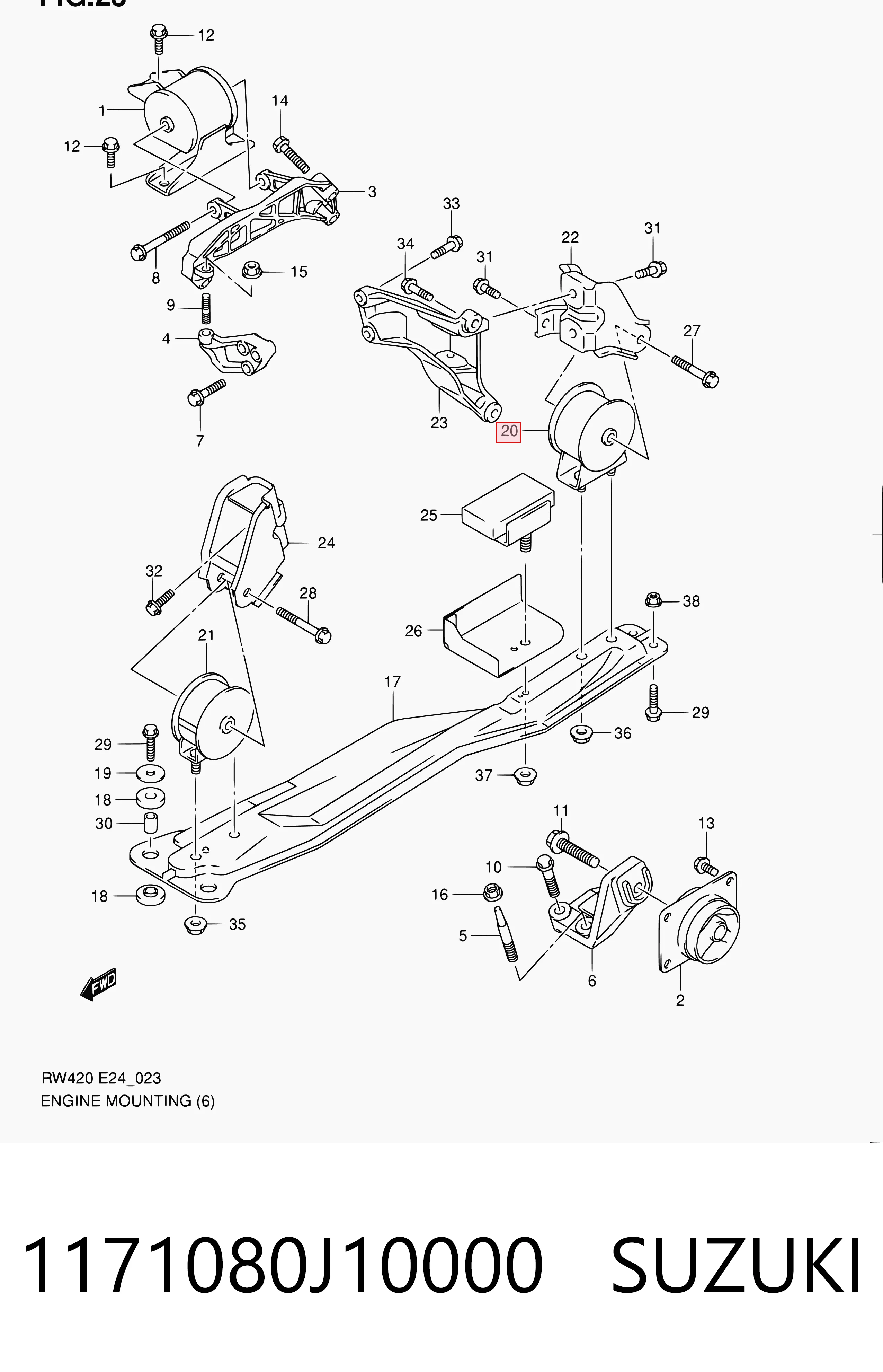 1171080J10000 Suzuki Задня подушка двигуна