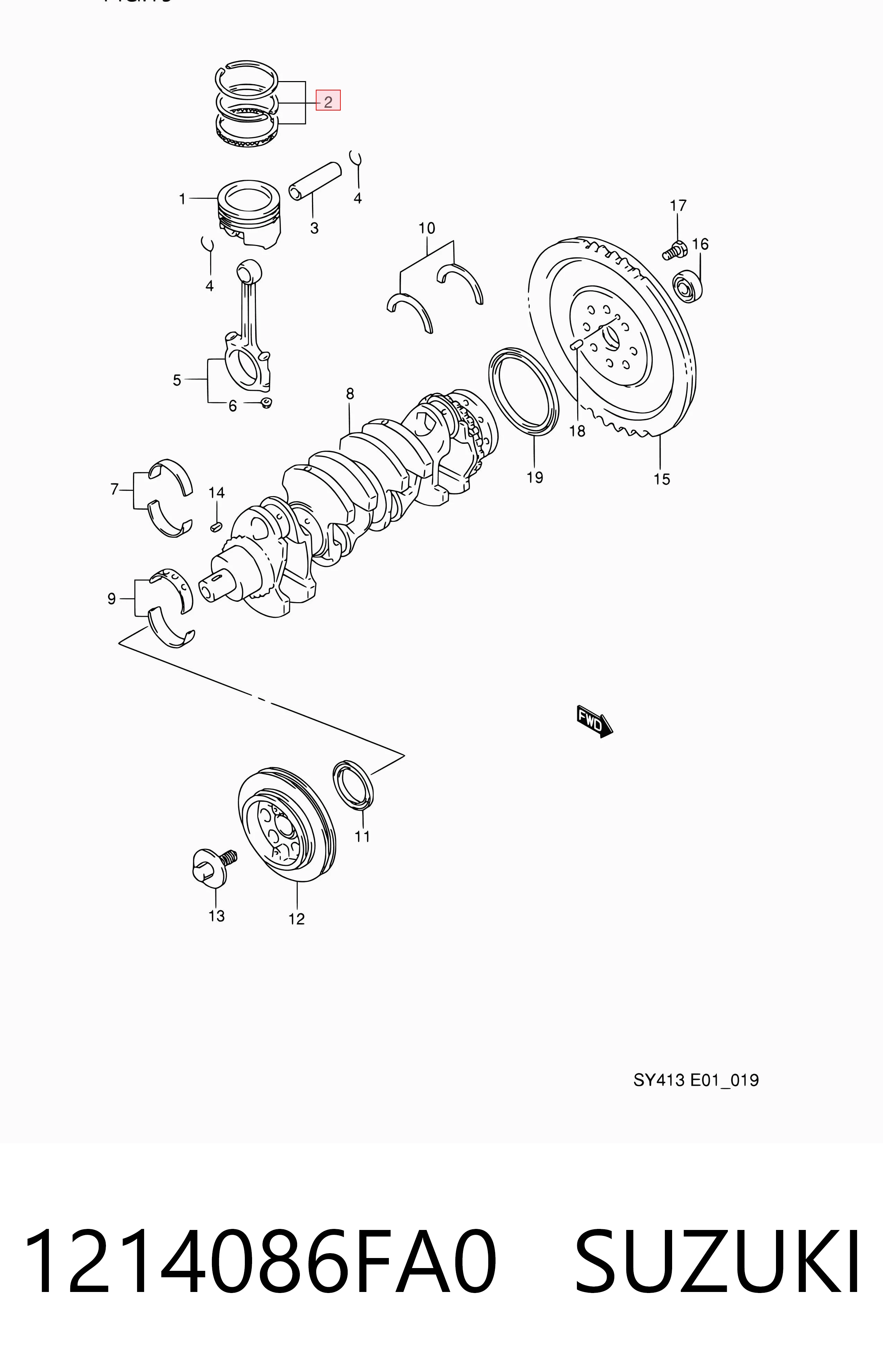 1214086FA0 Suzuki Кільця поршневі на 1 циліндр, STD.