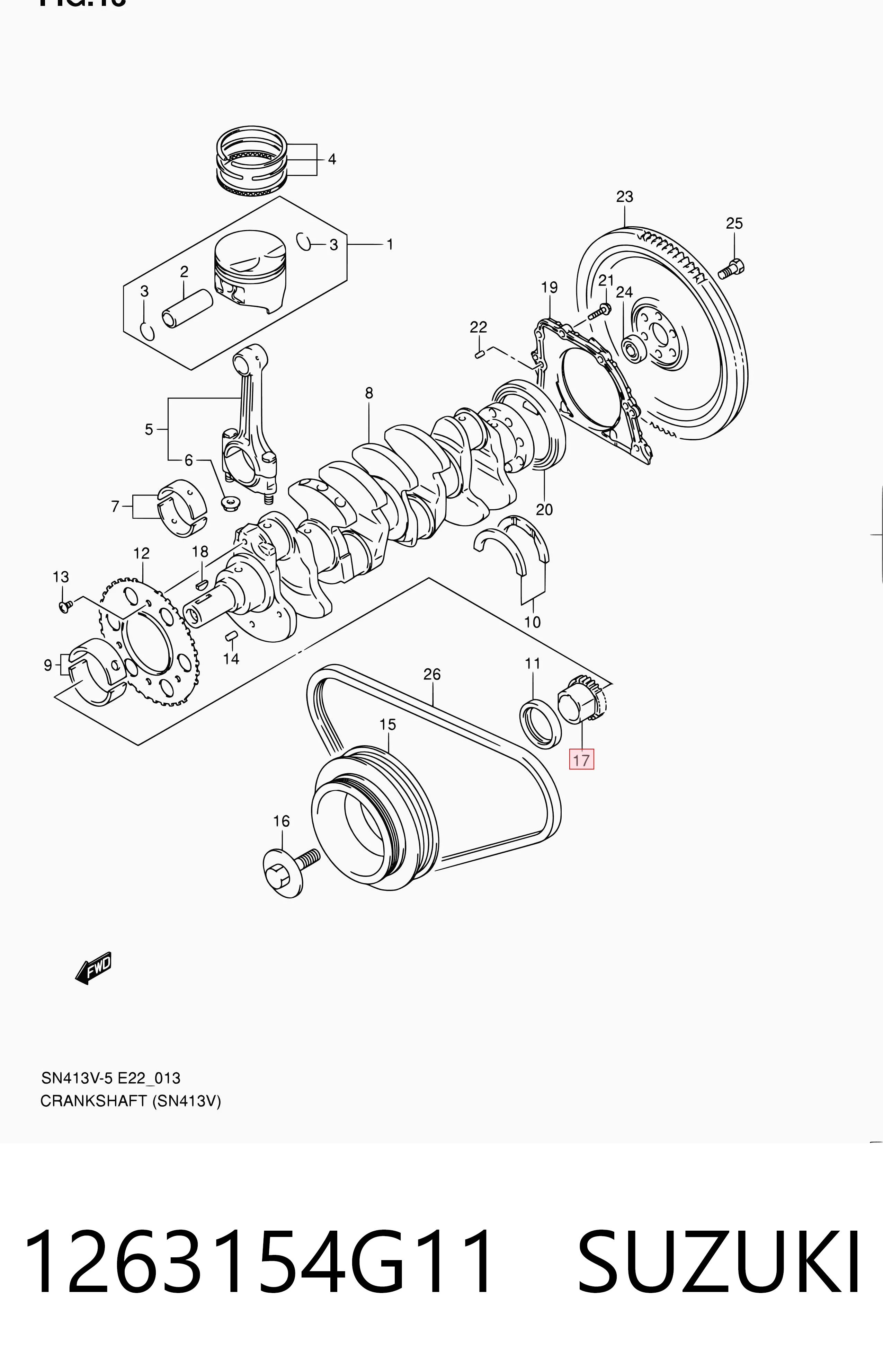 1263154G11 Suzuki Зірка-шестерня приводу коленвалу двигуна