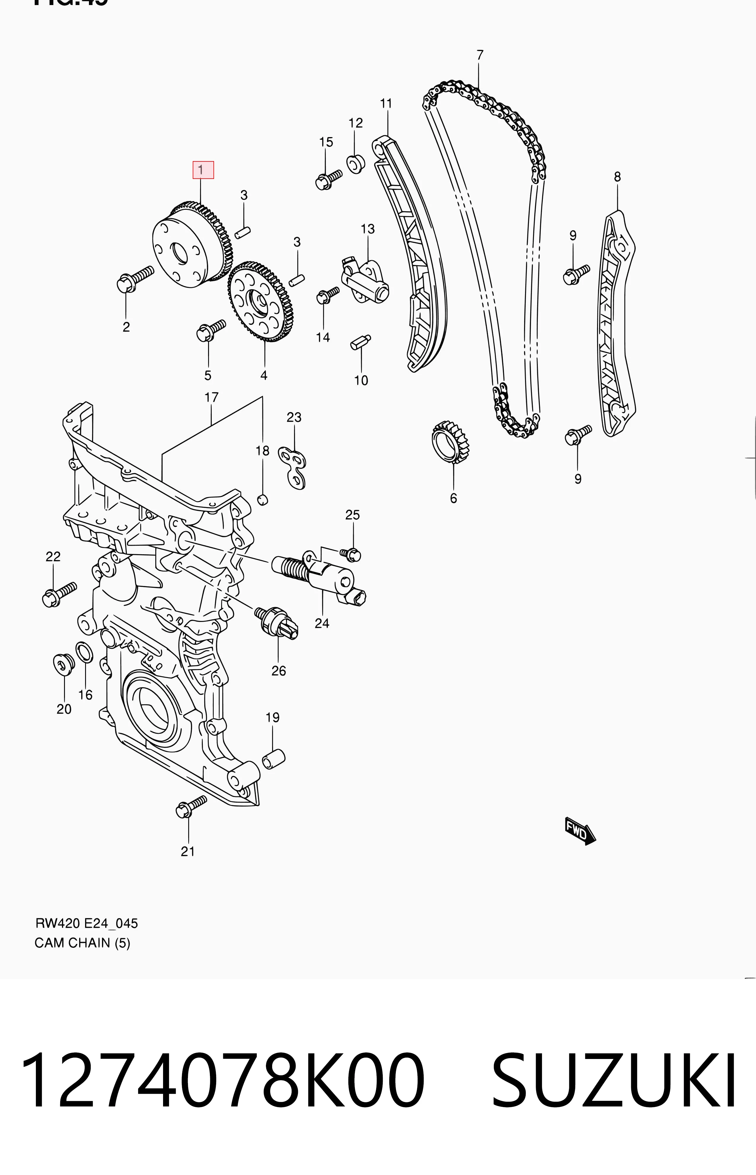 1274078K00 Suzuki Зірка-шестерня розподільного валу двигуна, впускного