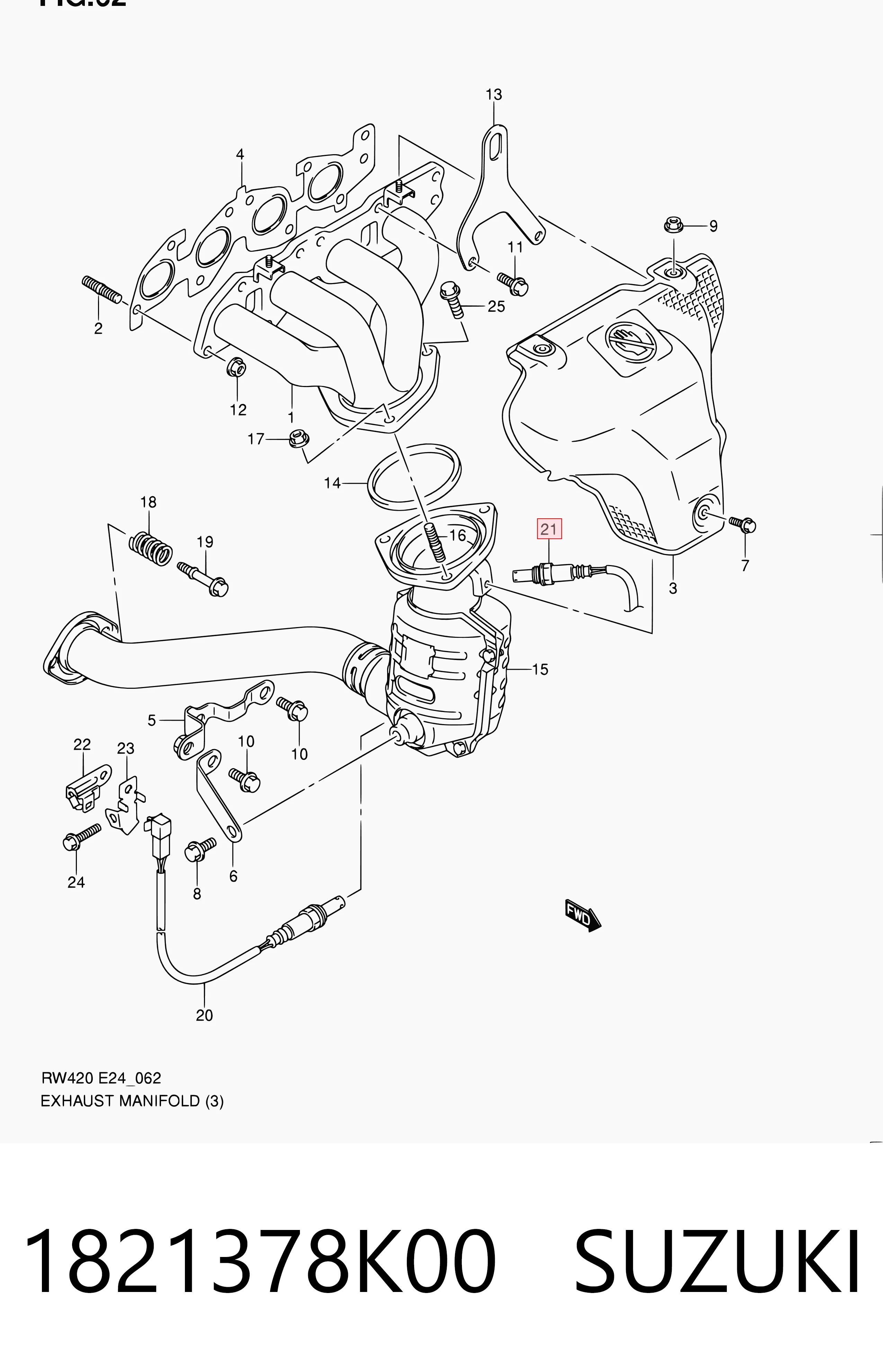 1821378K00 Suzuki Лямбдазонд, датчик кисню до каталізатора