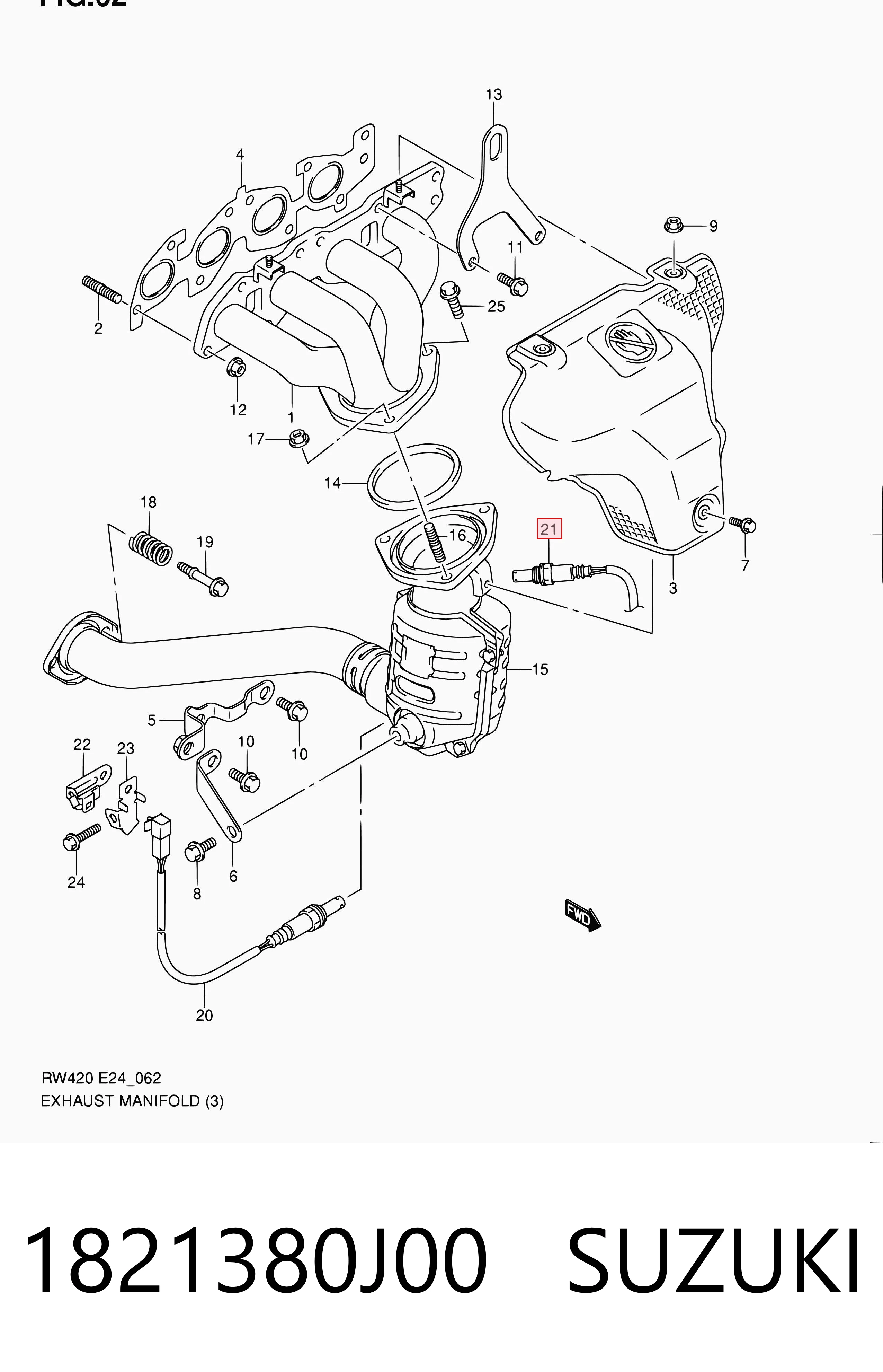 1821380J00 Suzuki Лямбдазонд, датчик кисню до каталізатора