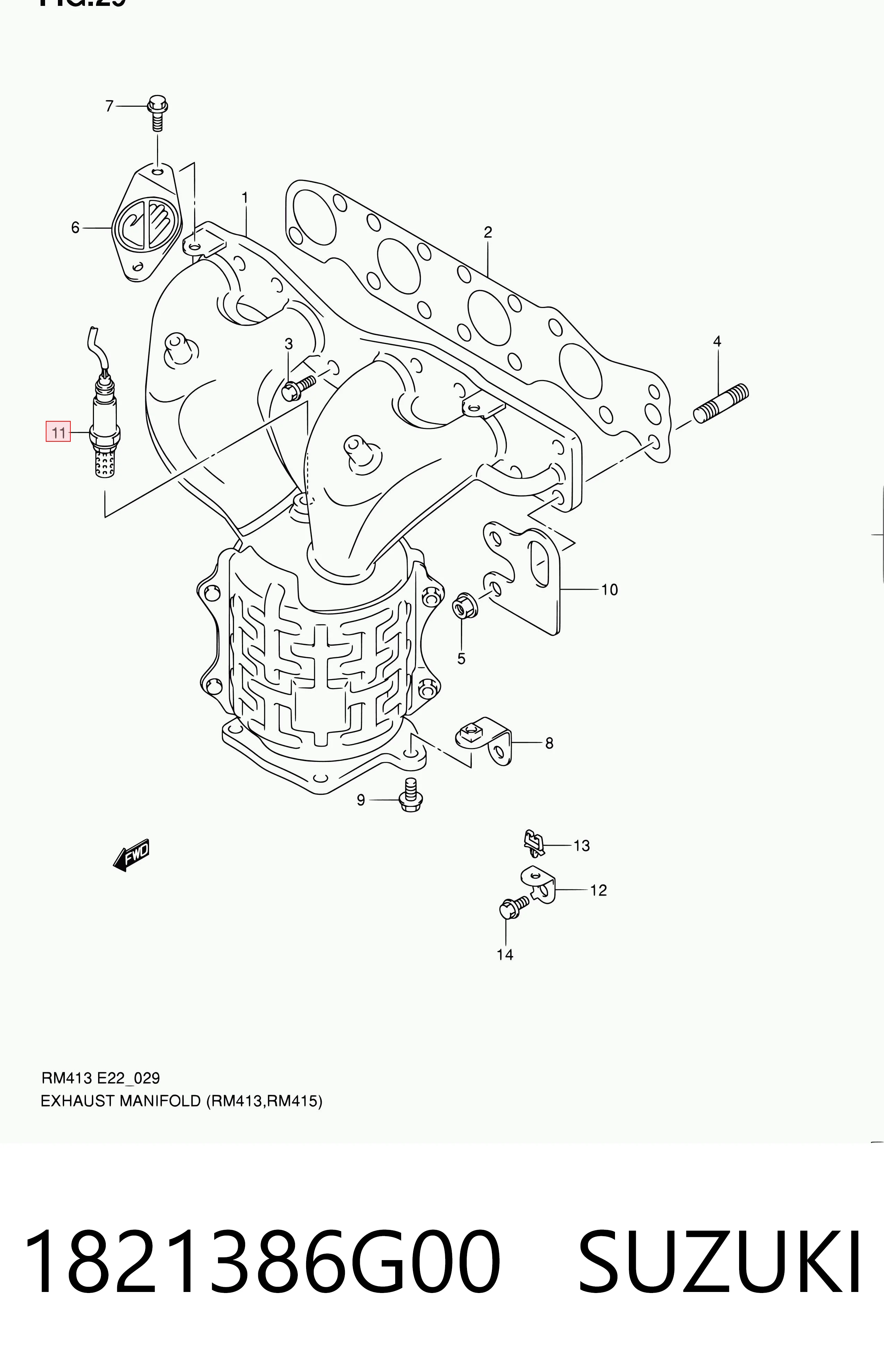 1821386G00 Suzuki Лямбдазонд, датчик кисню до каталізатора