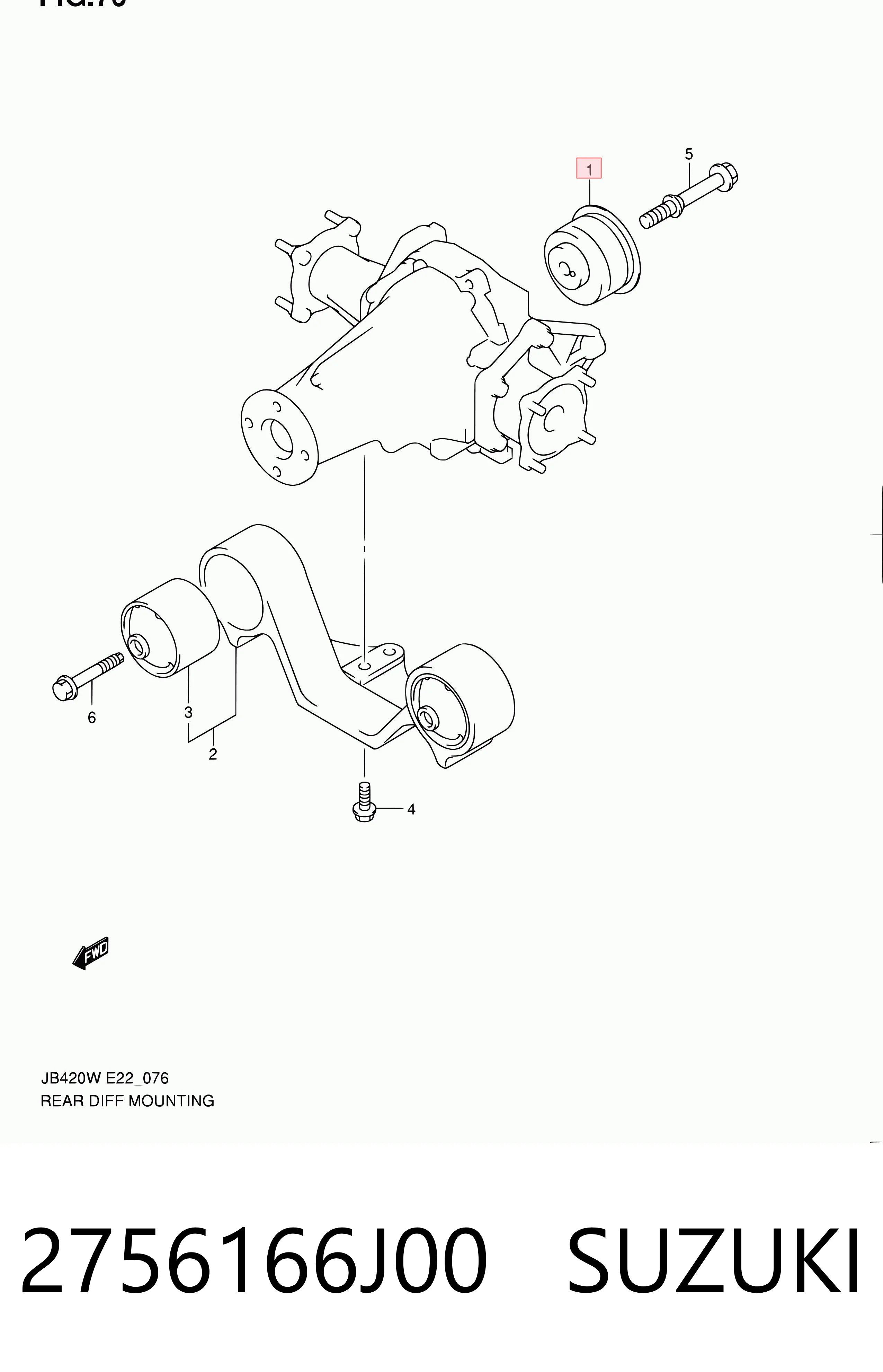 2756166J00 Suzuki Сайлентблок (подушка) редуктора заднього моста, задній