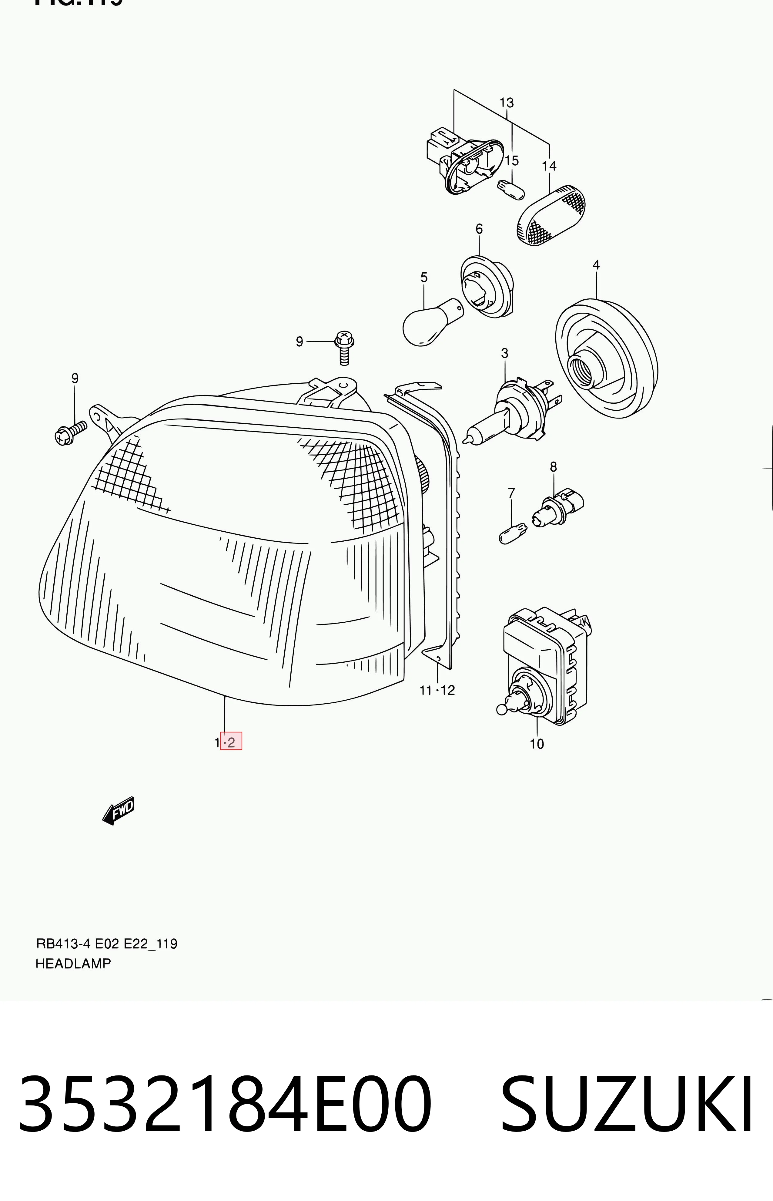 Фара дальнього світла в зборі на Opel Agila A H00