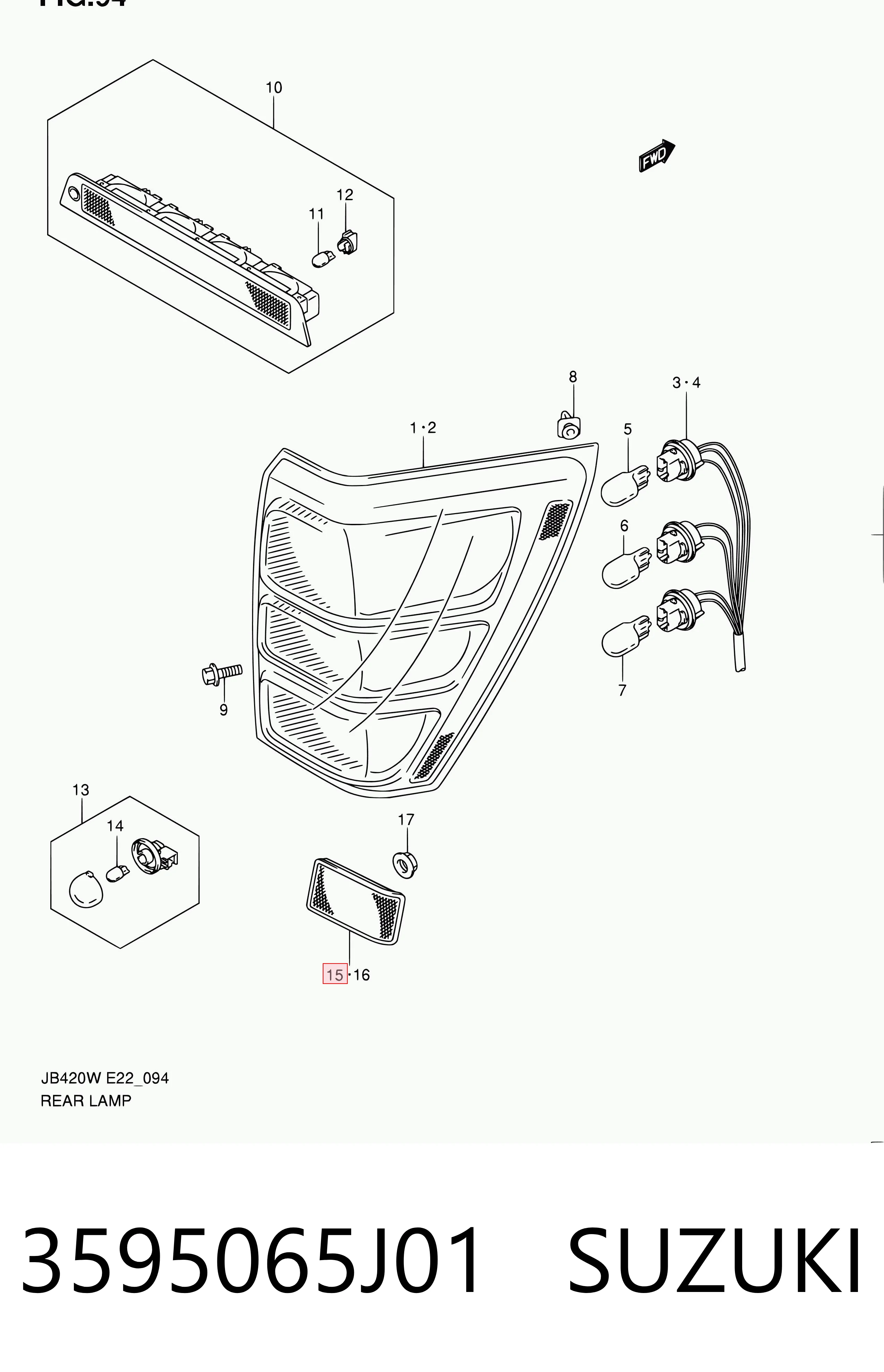 3595065J01 Suzuki Правий катафот бампера