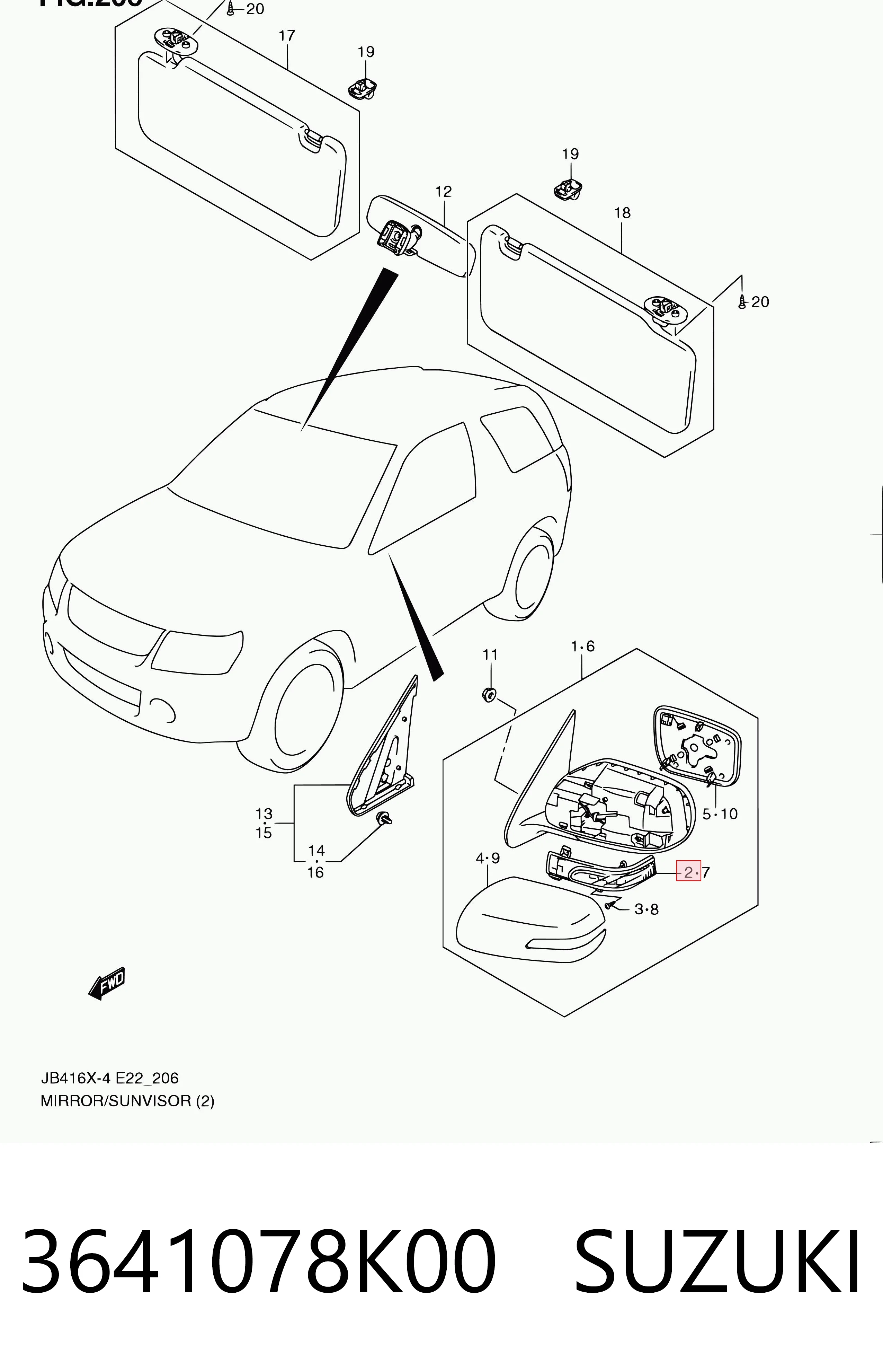 3641078K00 Suzuki Покажчик повороту дзеркала, правий