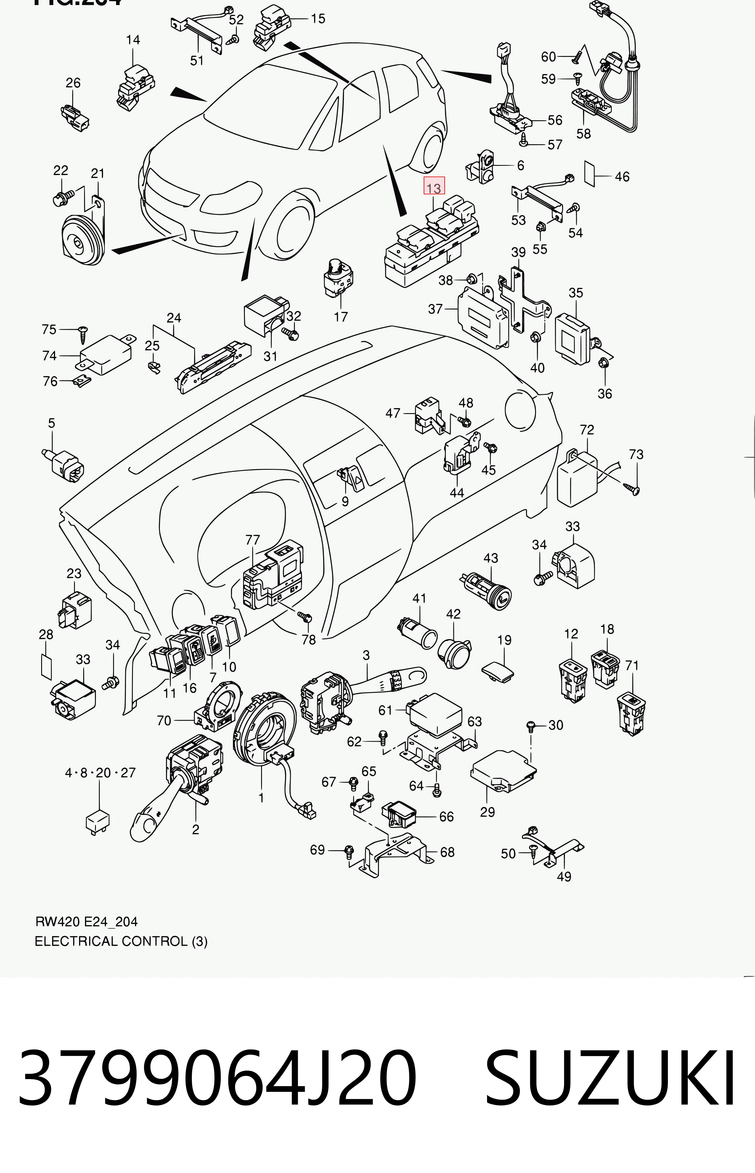 3799064J20 Suzuki Кнопки переднього лівого склопід'ємника