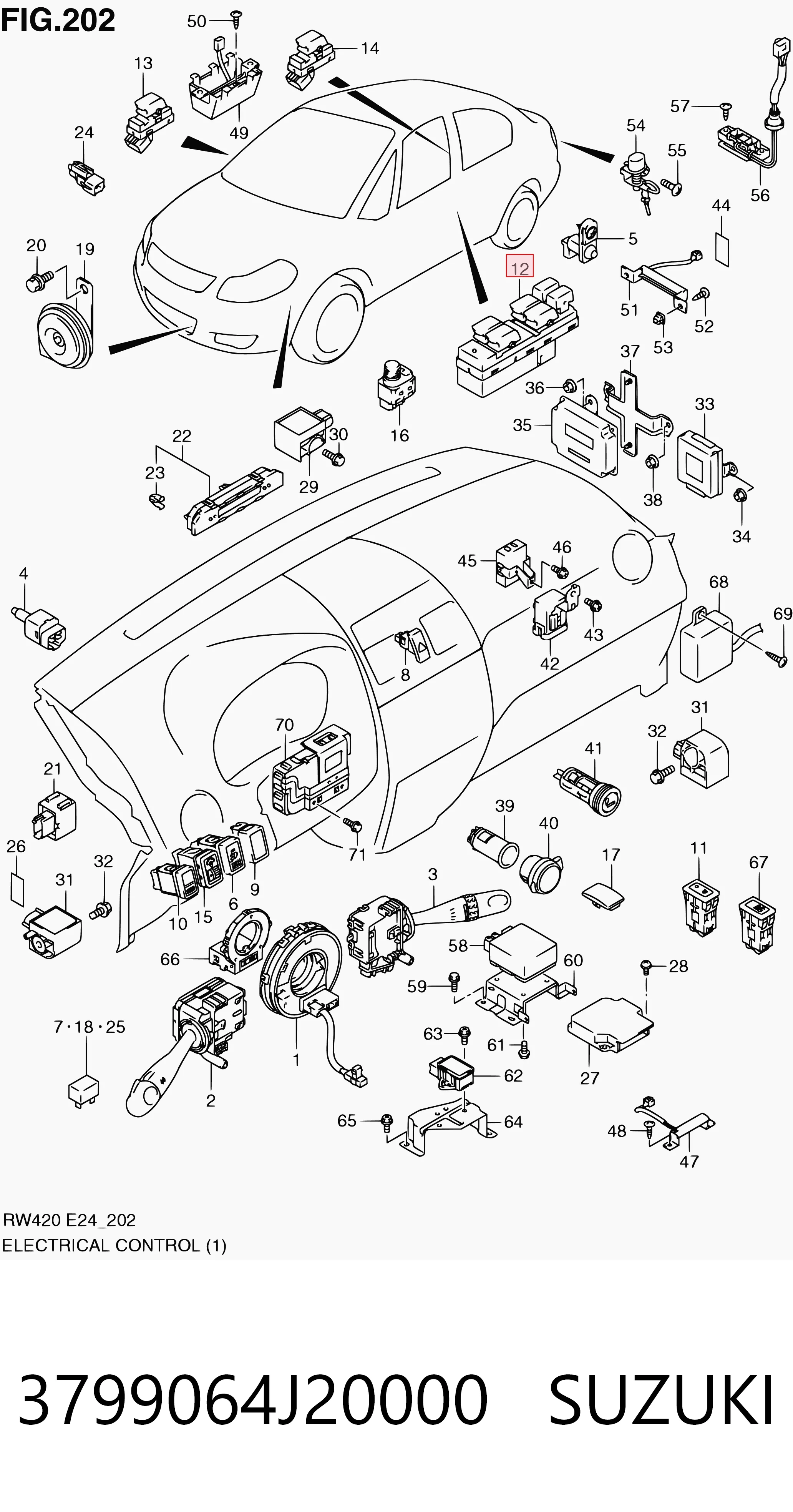 3799064J20000 Suzuki Кнопки переднього лівого склопід'ємника