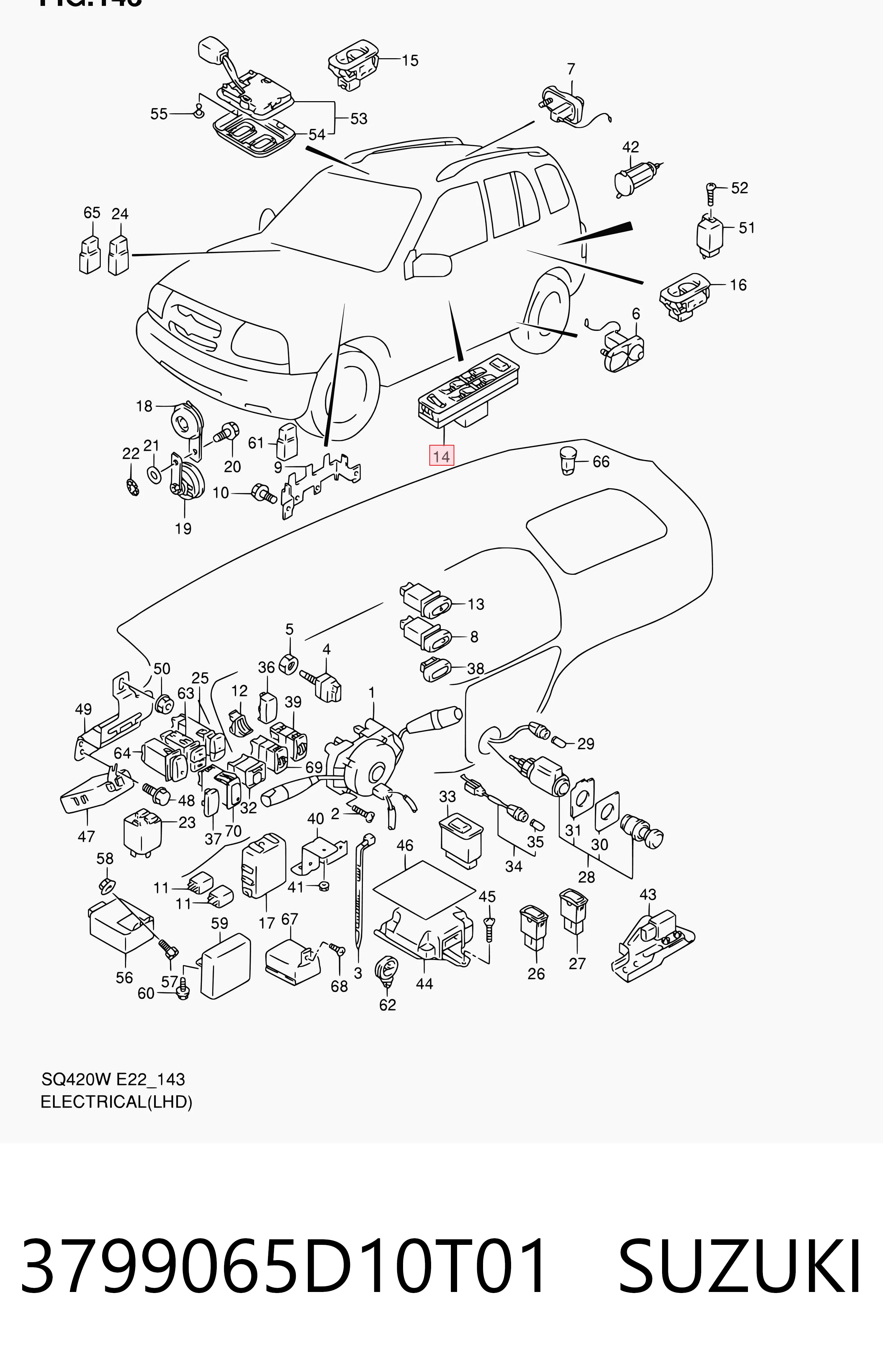 3799065D10T01 Suzuki Кнопки переднього лівого склопід'ємника