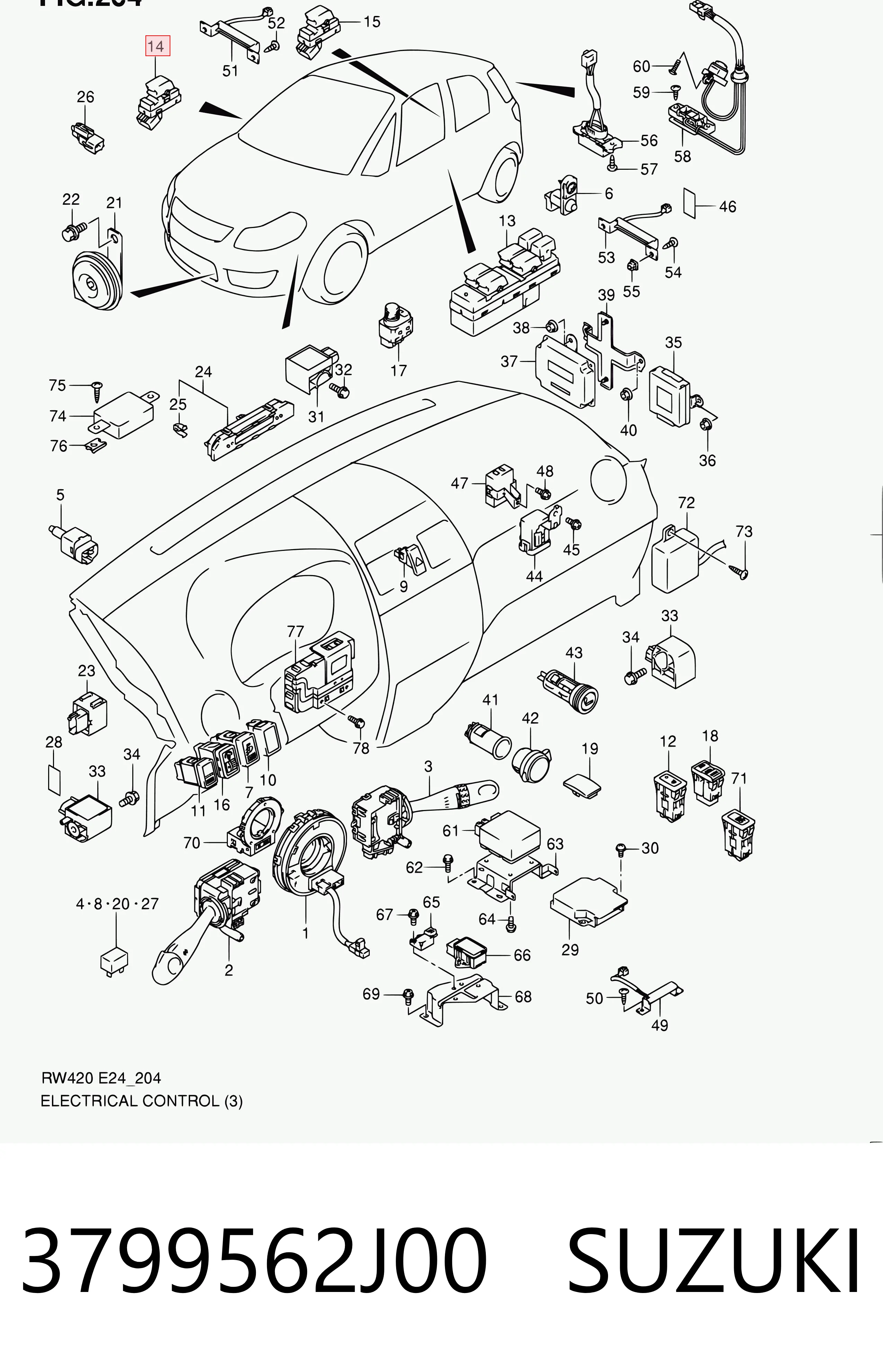 3799562J00 Suzuki Кнопковий блок керування склопідіймачами задній правий