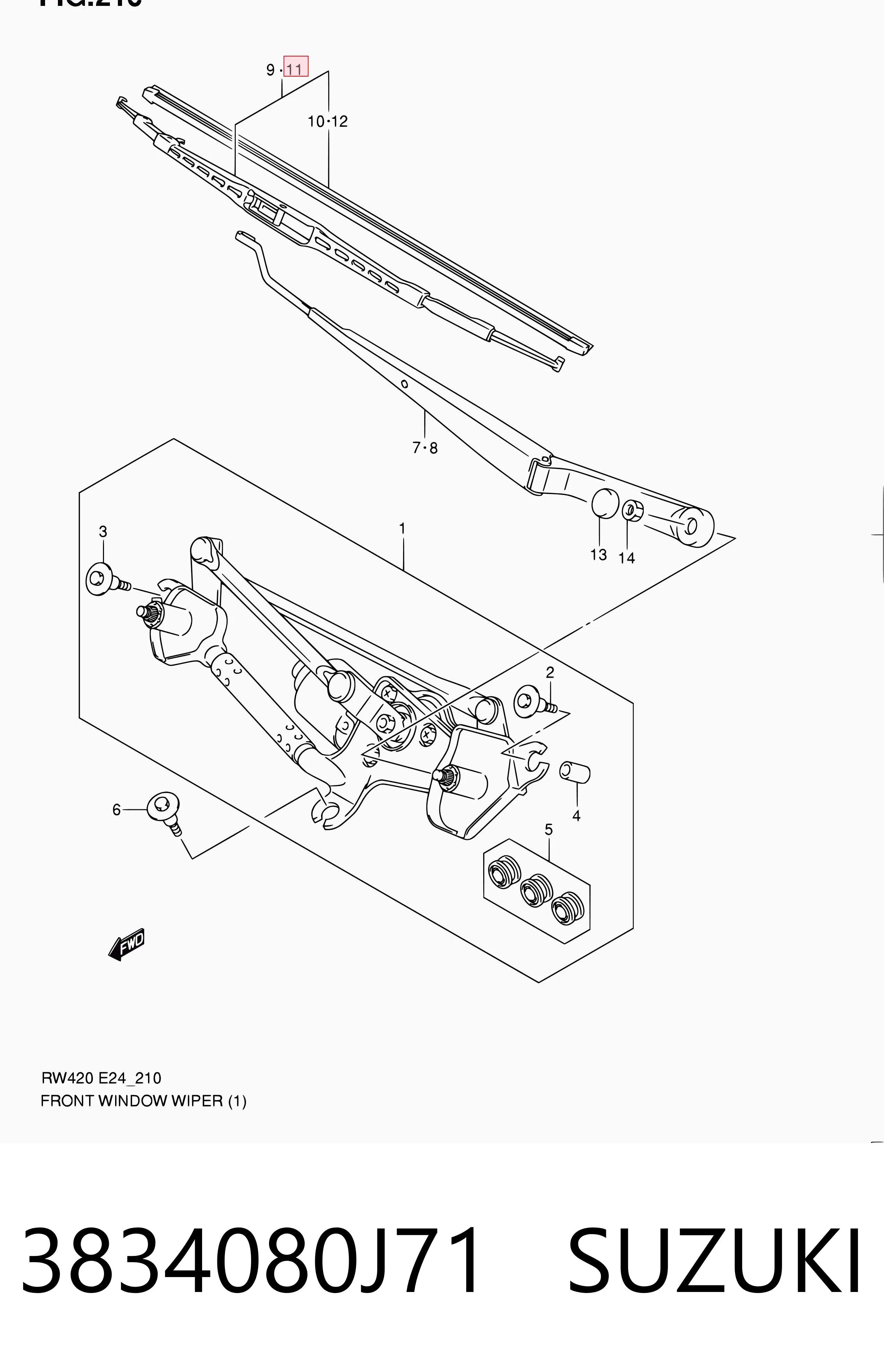3834080J71 Suzuki Щітка склоочисника задня