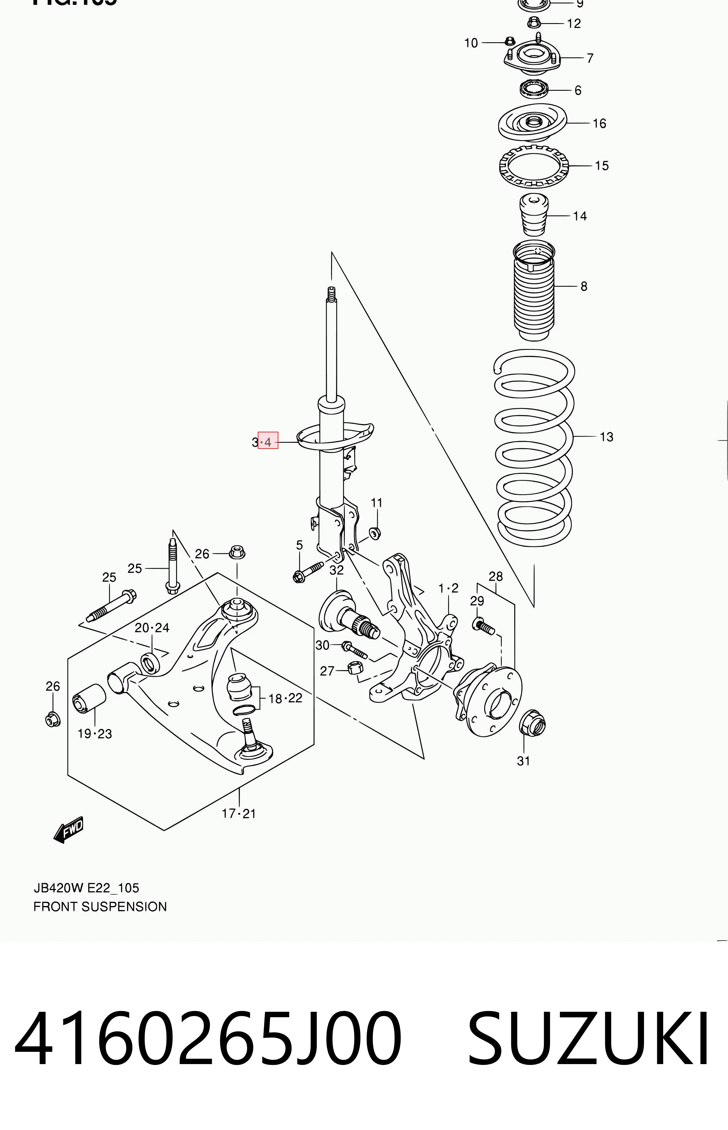 4160265J00 Suzuki Ліва передня стійка