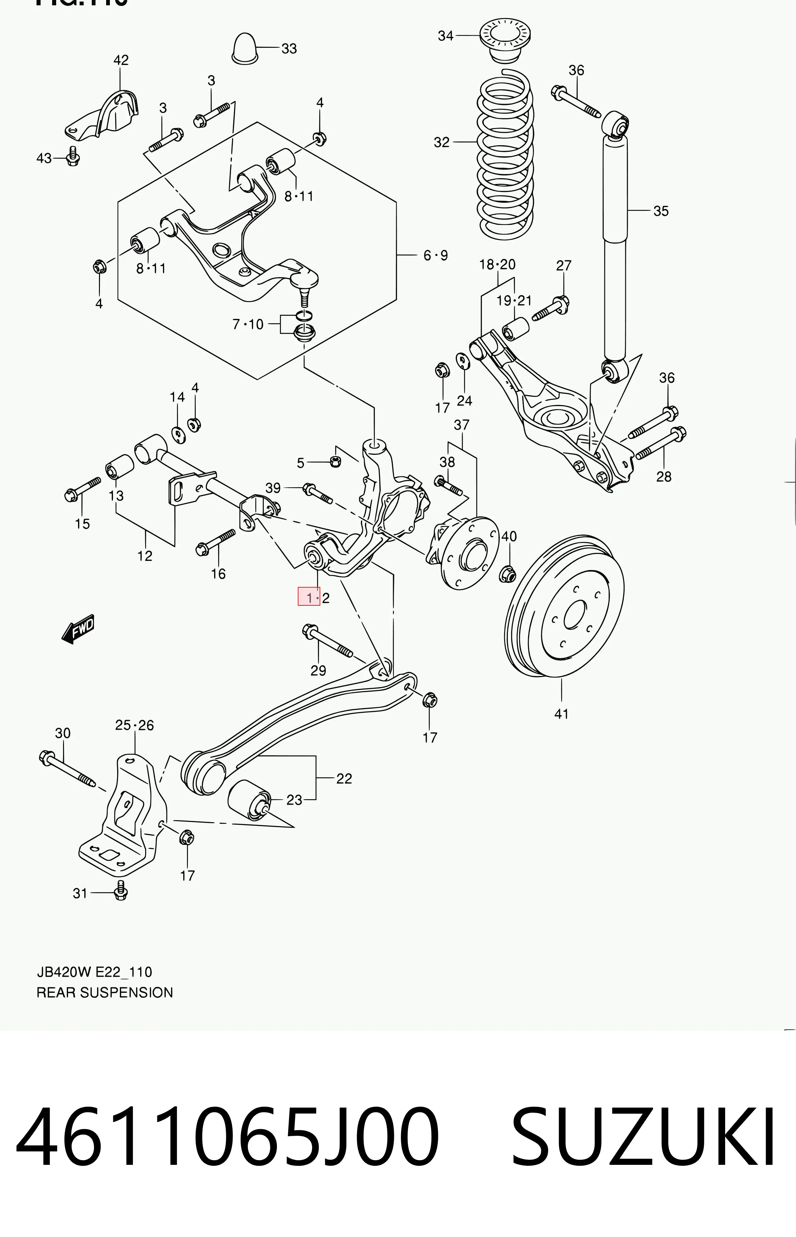 4611065J00 Suzuki Цапфа поворотна права