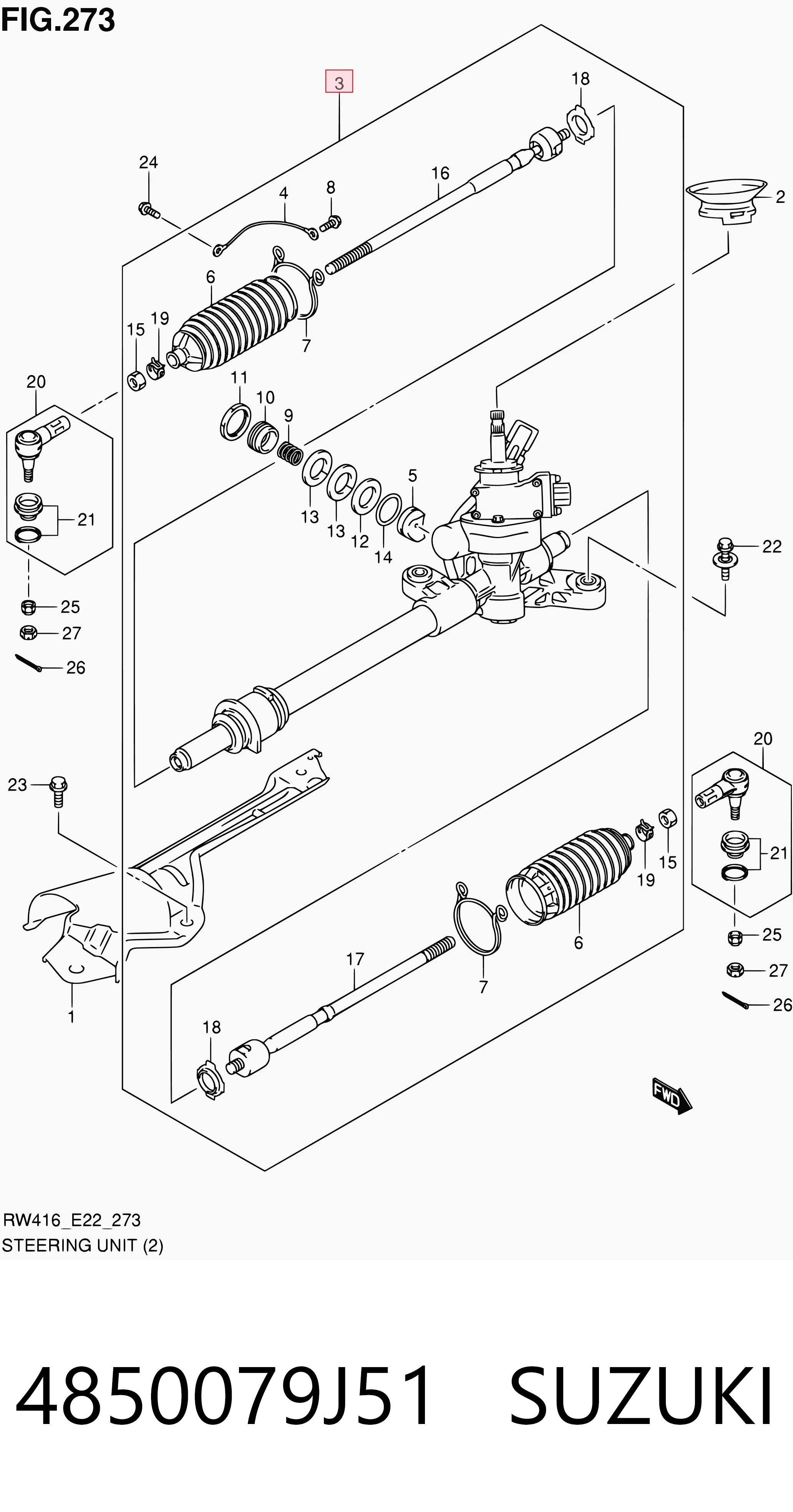 4850079J51 Suzuki Рейковий рульовий механізм