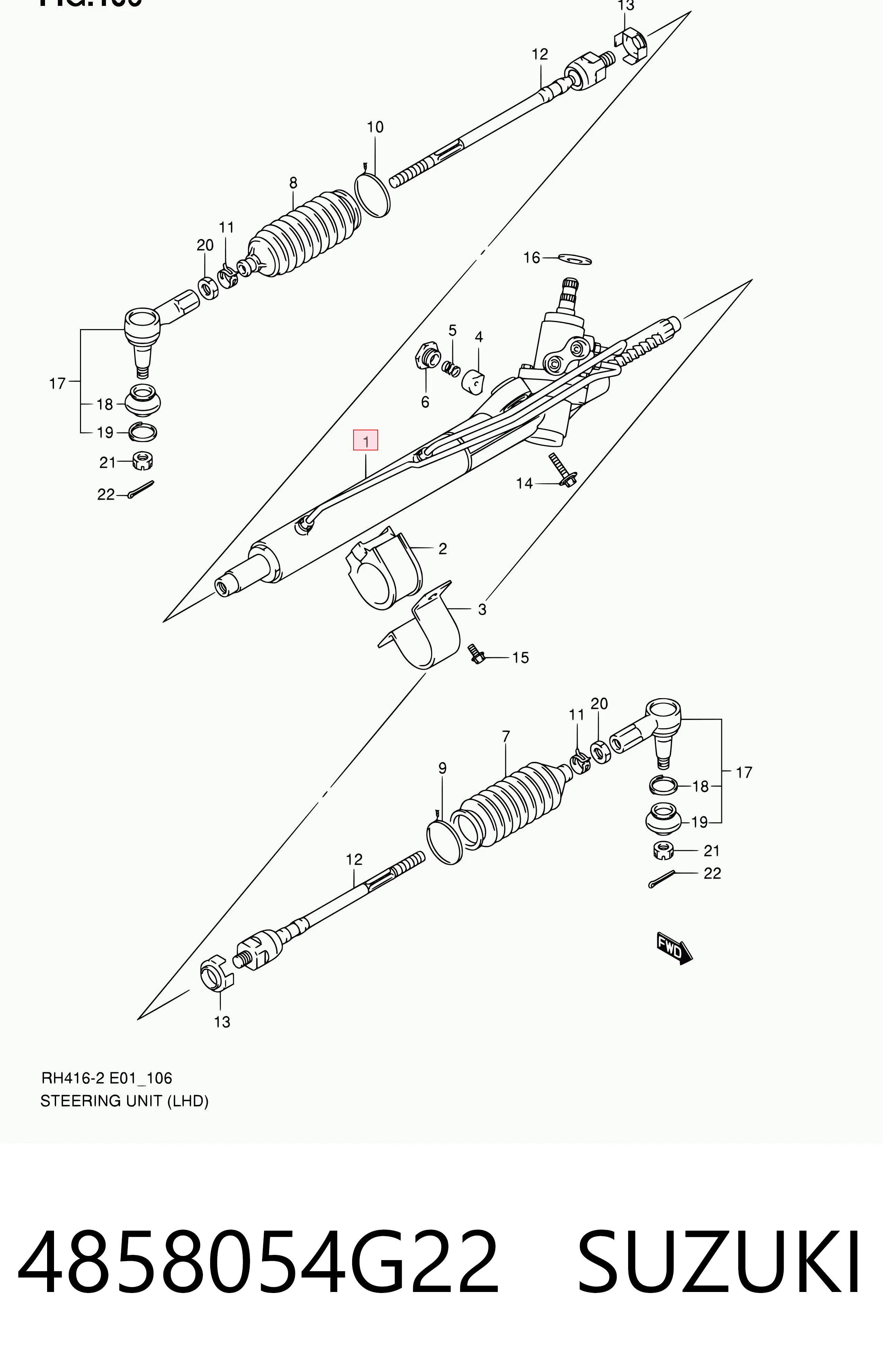 4858054G22 Suzuki Рейковий рульовий механізм