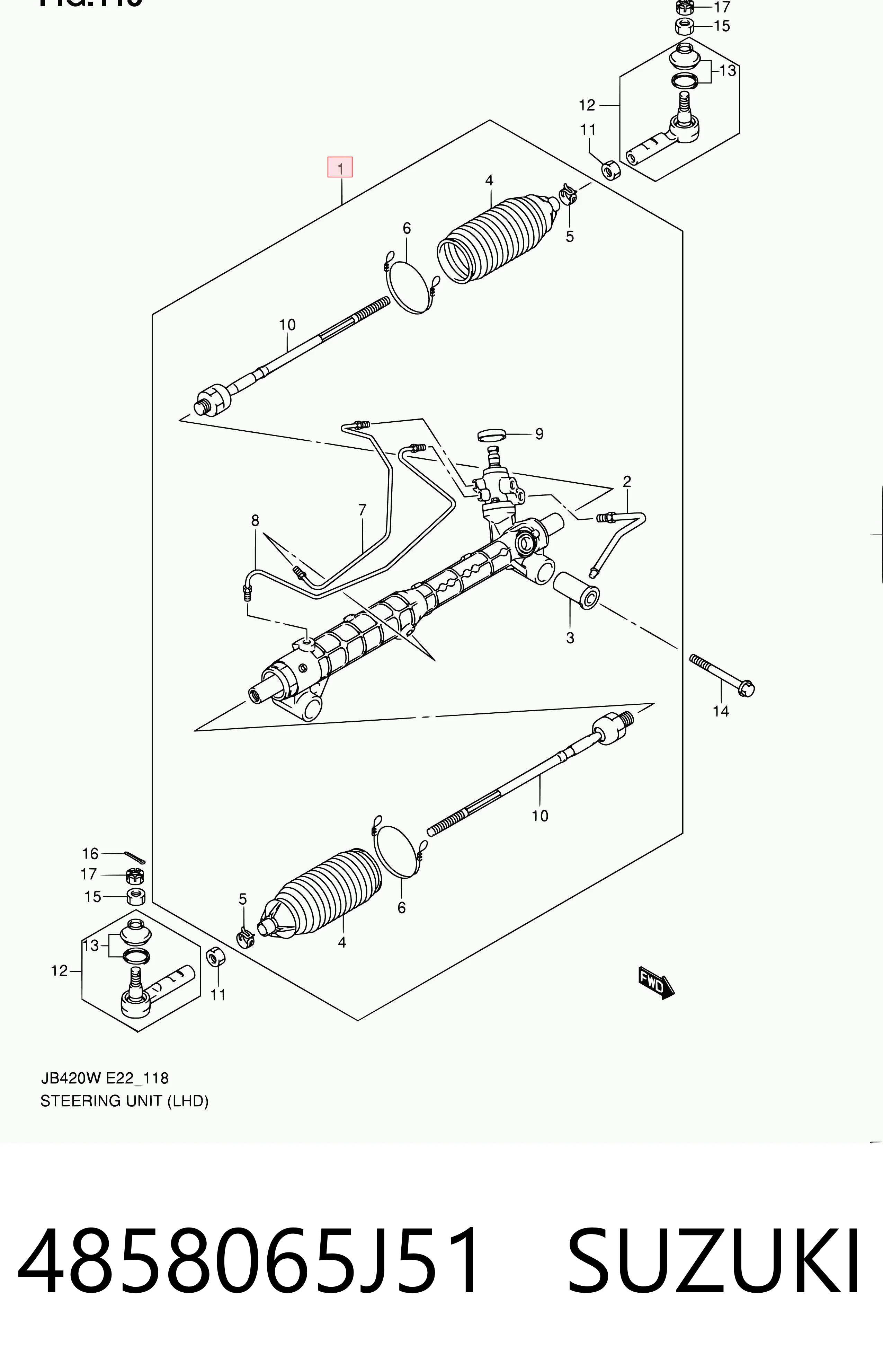 4858065J51 Suzuki Рейковий рульовий механізм