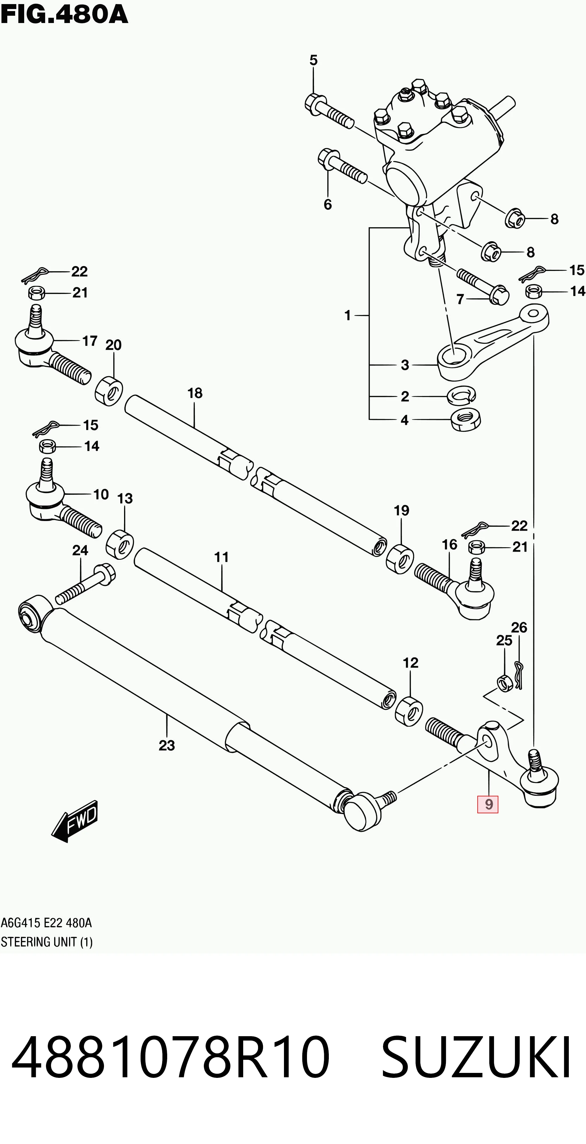 4881078R10 Suzuki Накінечник рульової тяги, внутрішній, лівий