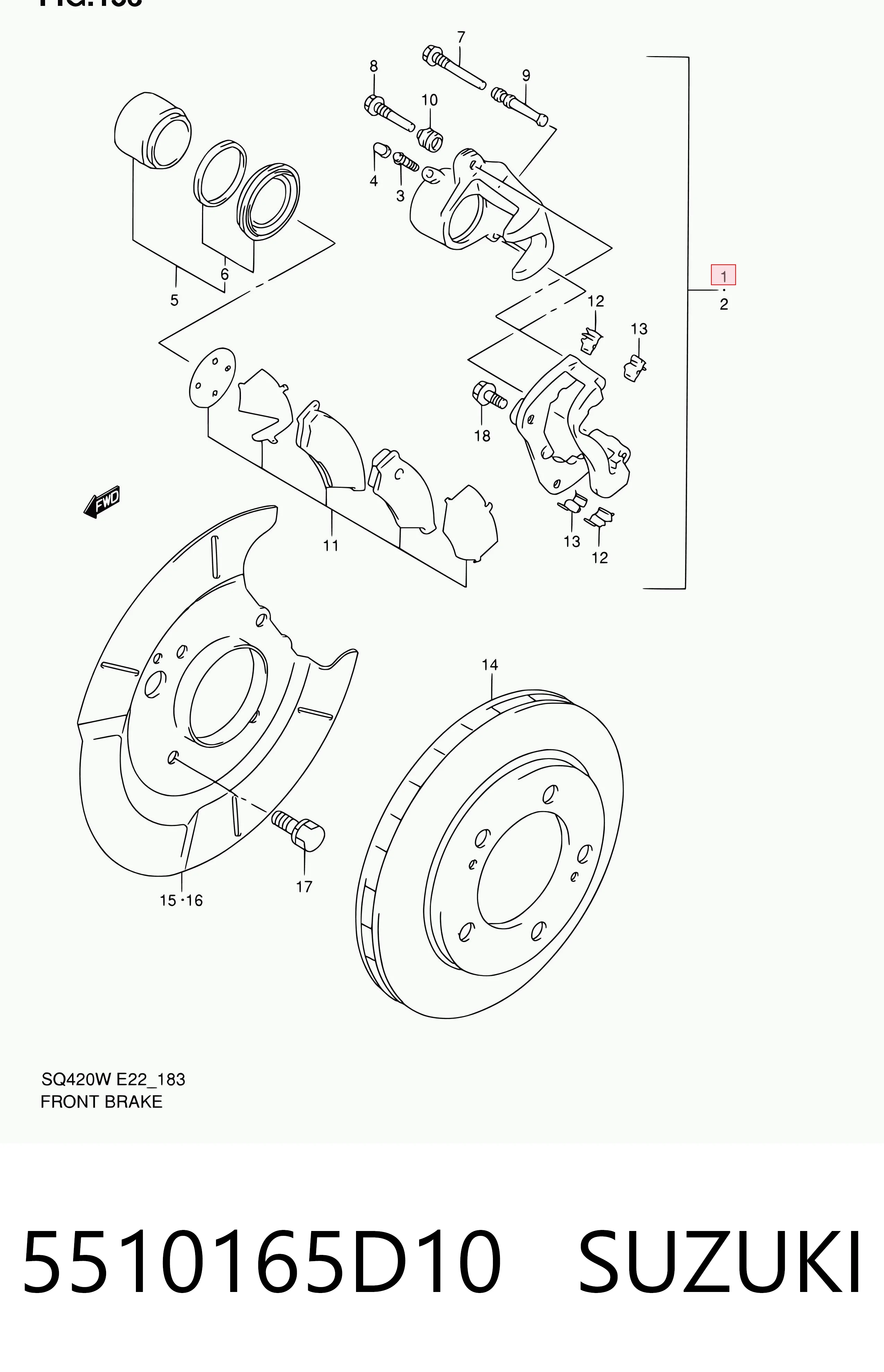 5510165D10 Suzuki Супорт гальмівний передній правий