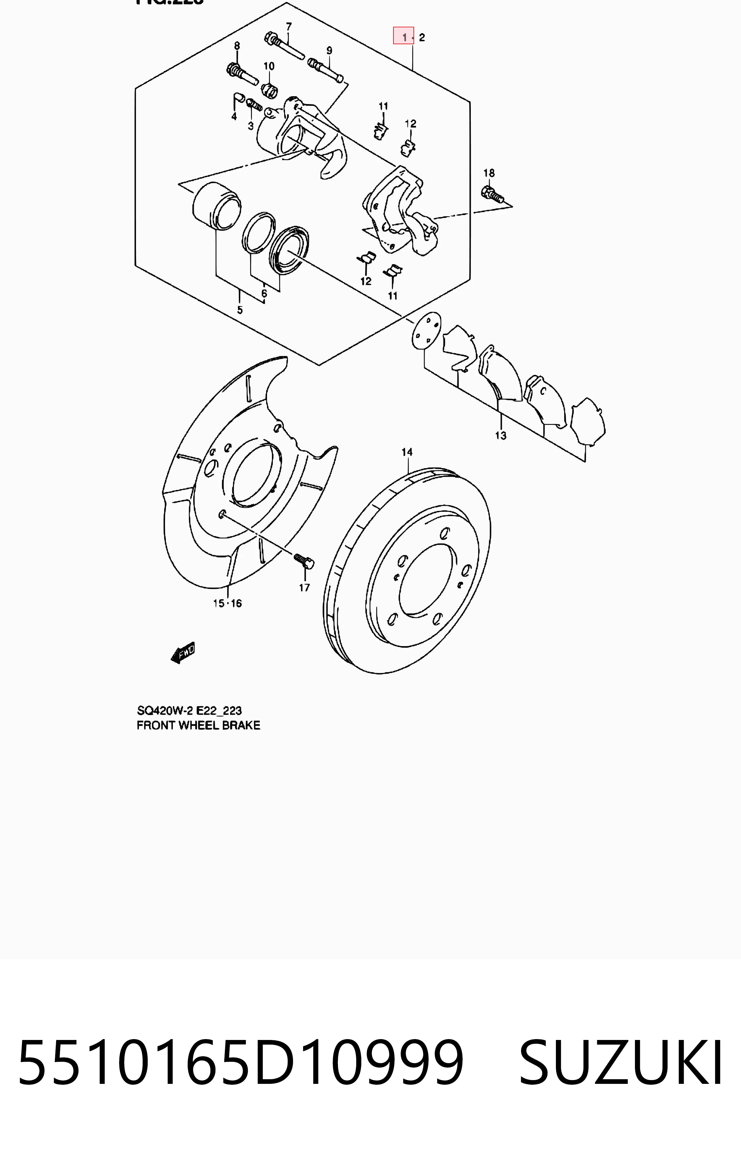 5510165D10999 Suzuki Супорт гальмівний передній правий