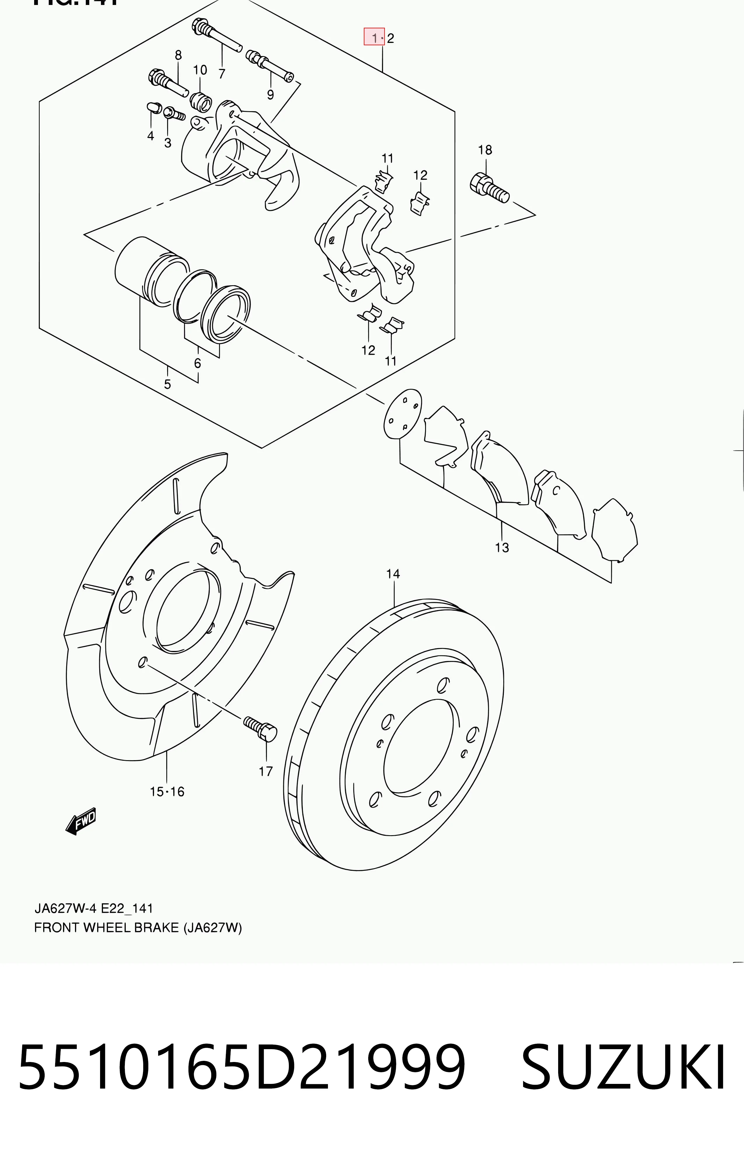 5510165D21999 Suzuki Супорт гальмівний передній правий