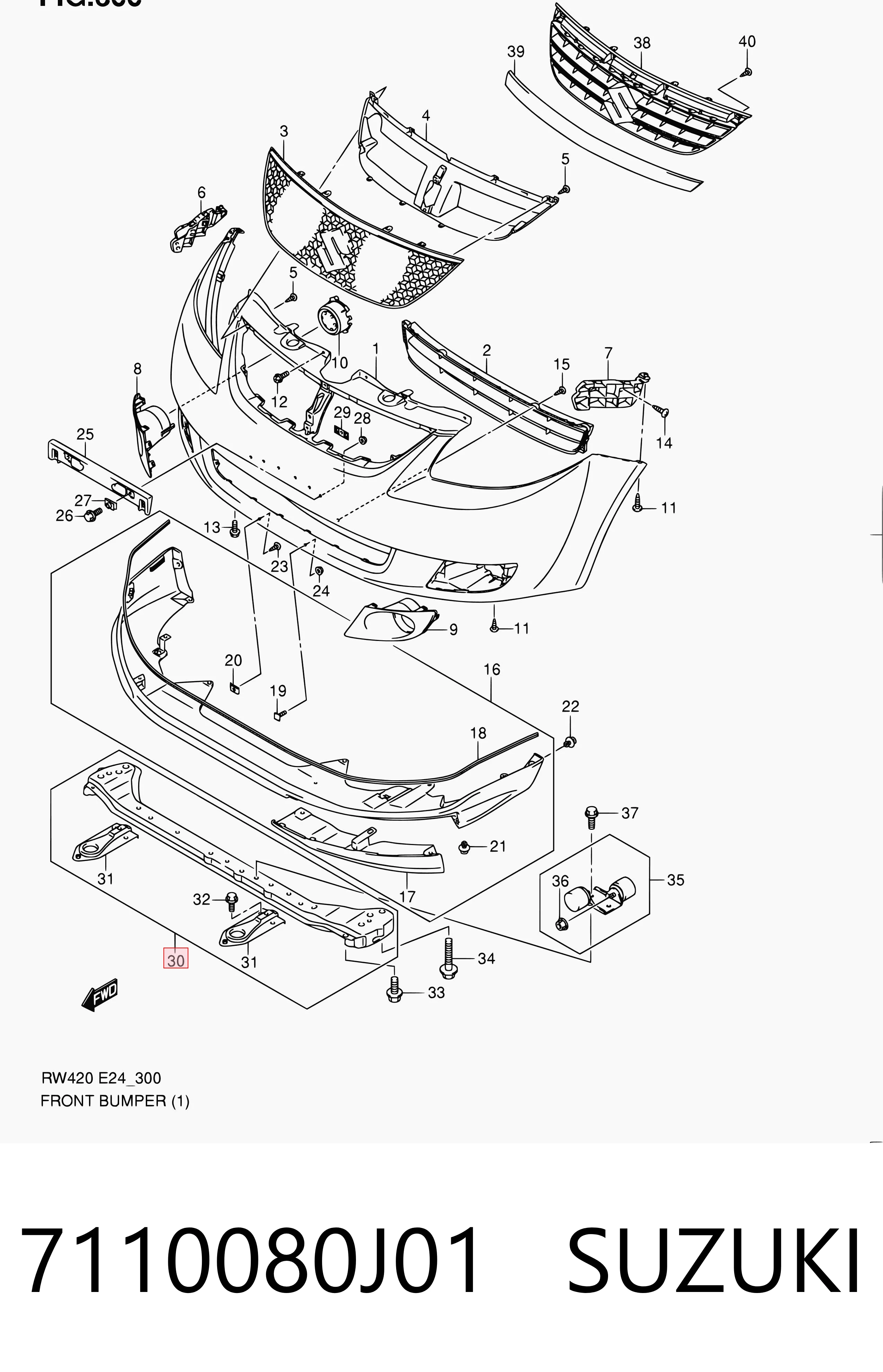 7110080J01 Suzuki Рамка радіатора нижня