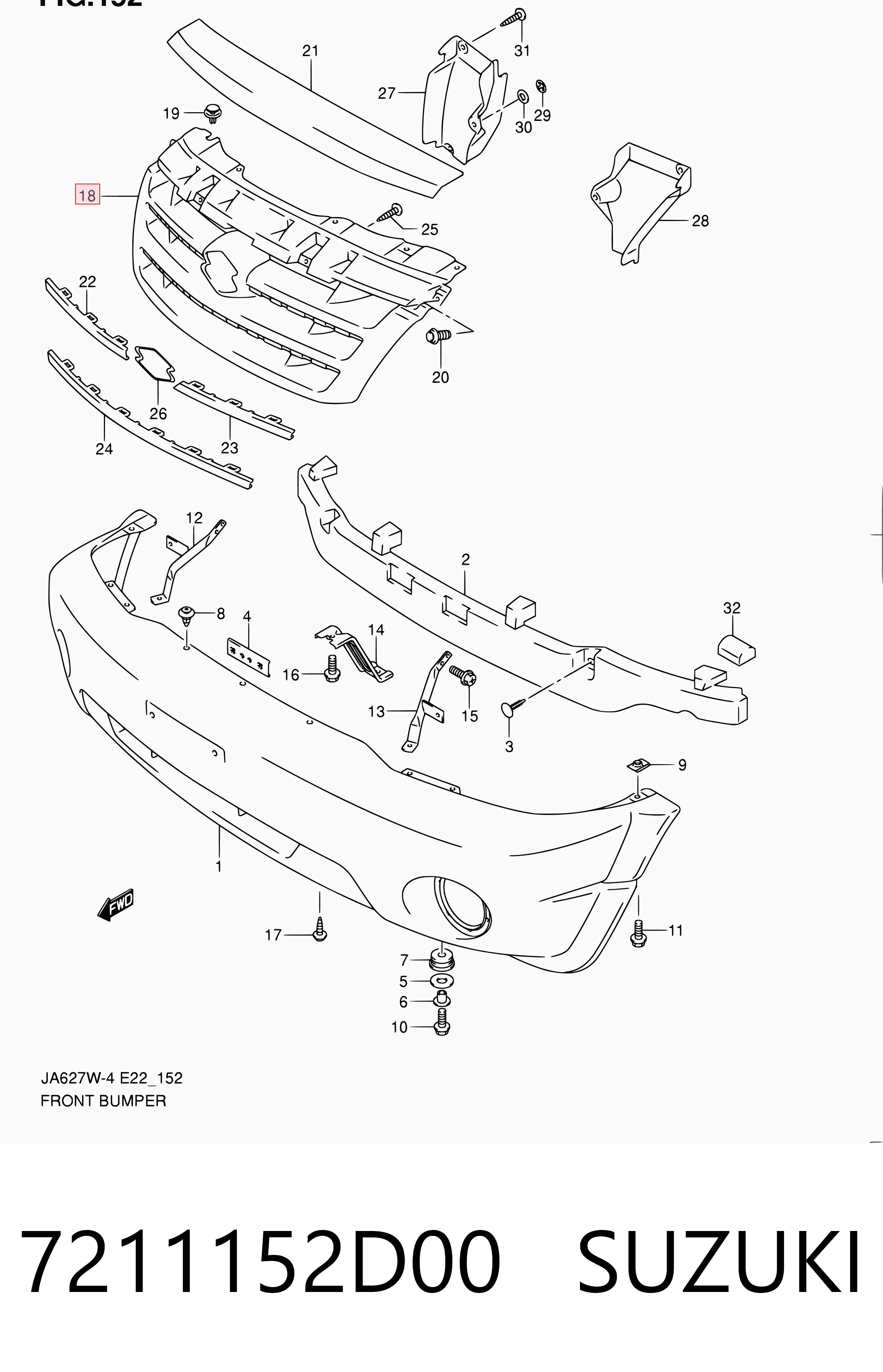 7211152D00 Suzuki Решітка радіатора