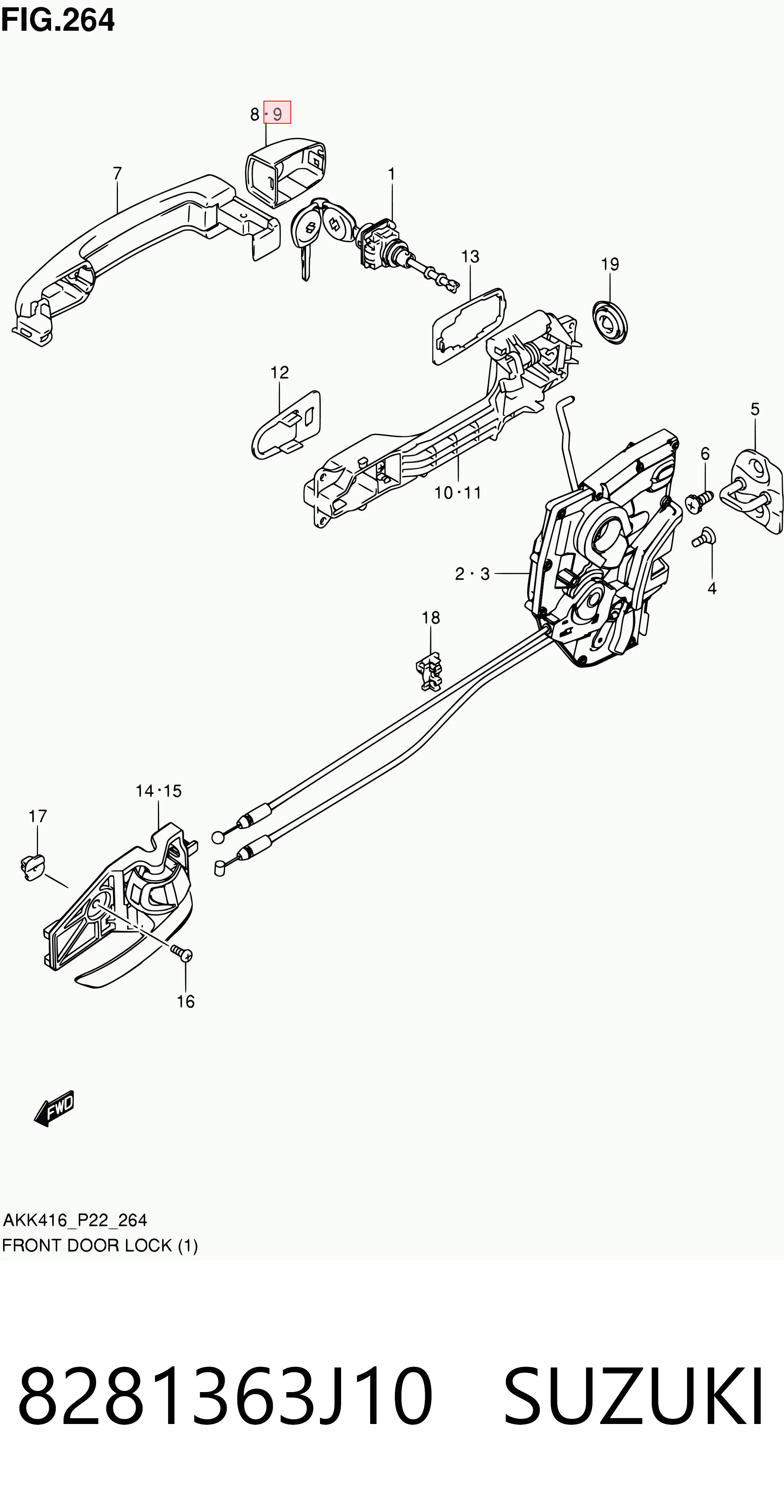 8281363J10 Suzuki Ручка передніх дверей зовнішня, права