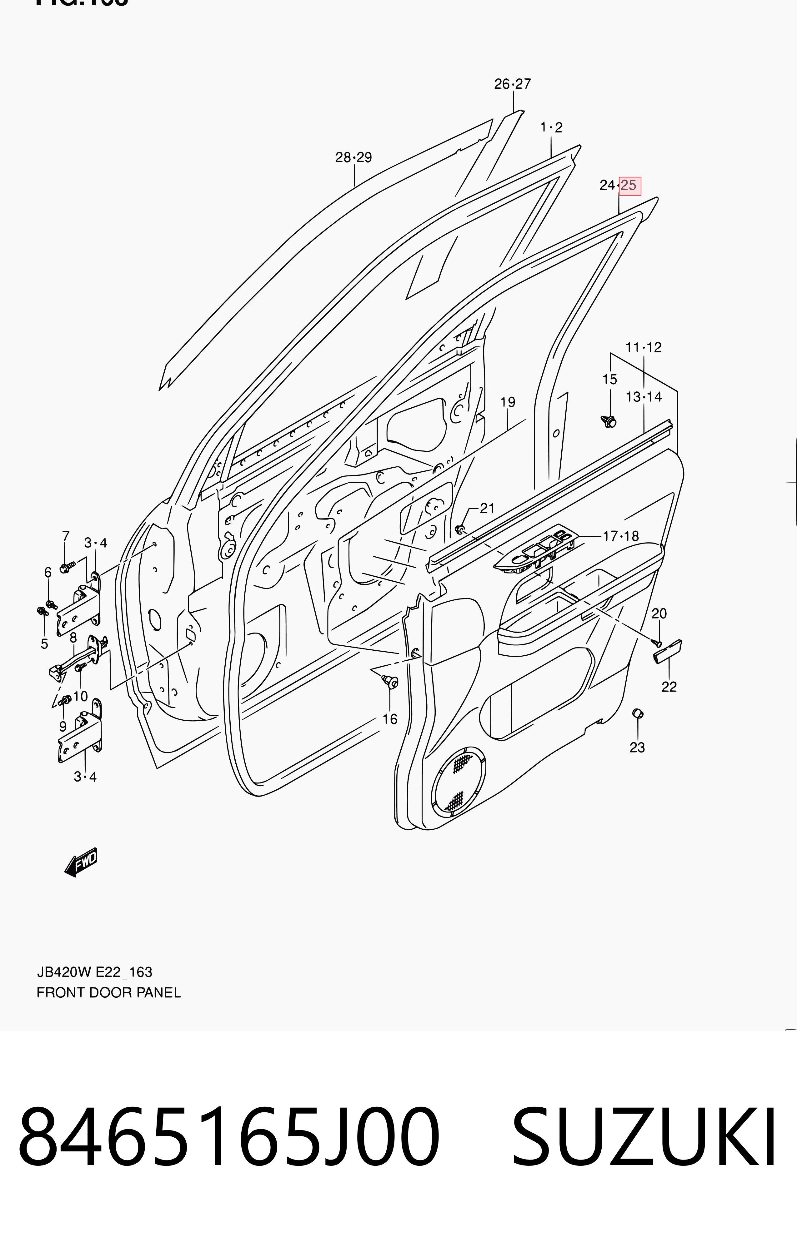 8465165J00 Suzuki Ущільнювач дверей передніх, лівих (на двері)
