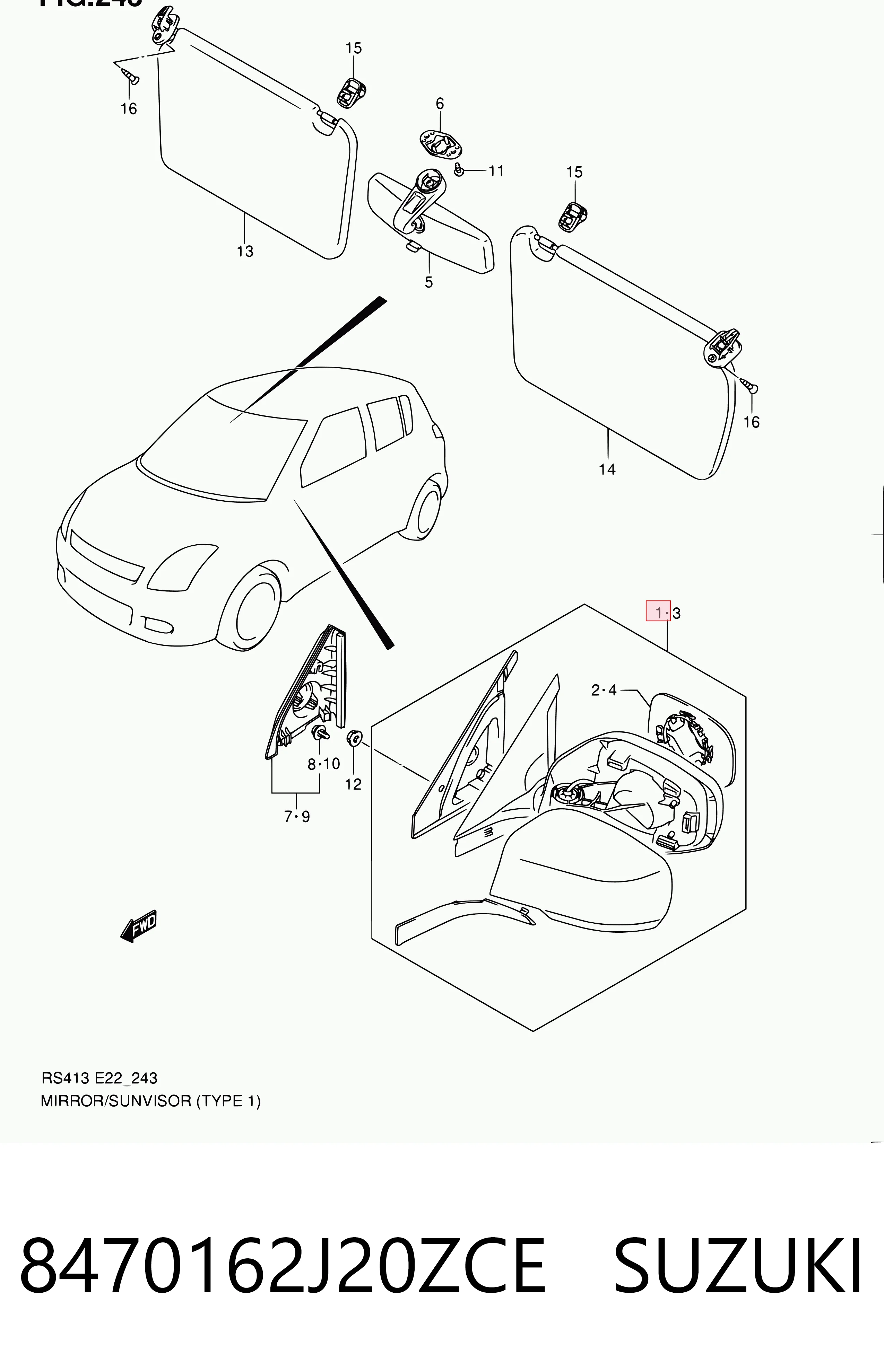 Праве дзеркало заднього виду на Suzuki Swift III RS
