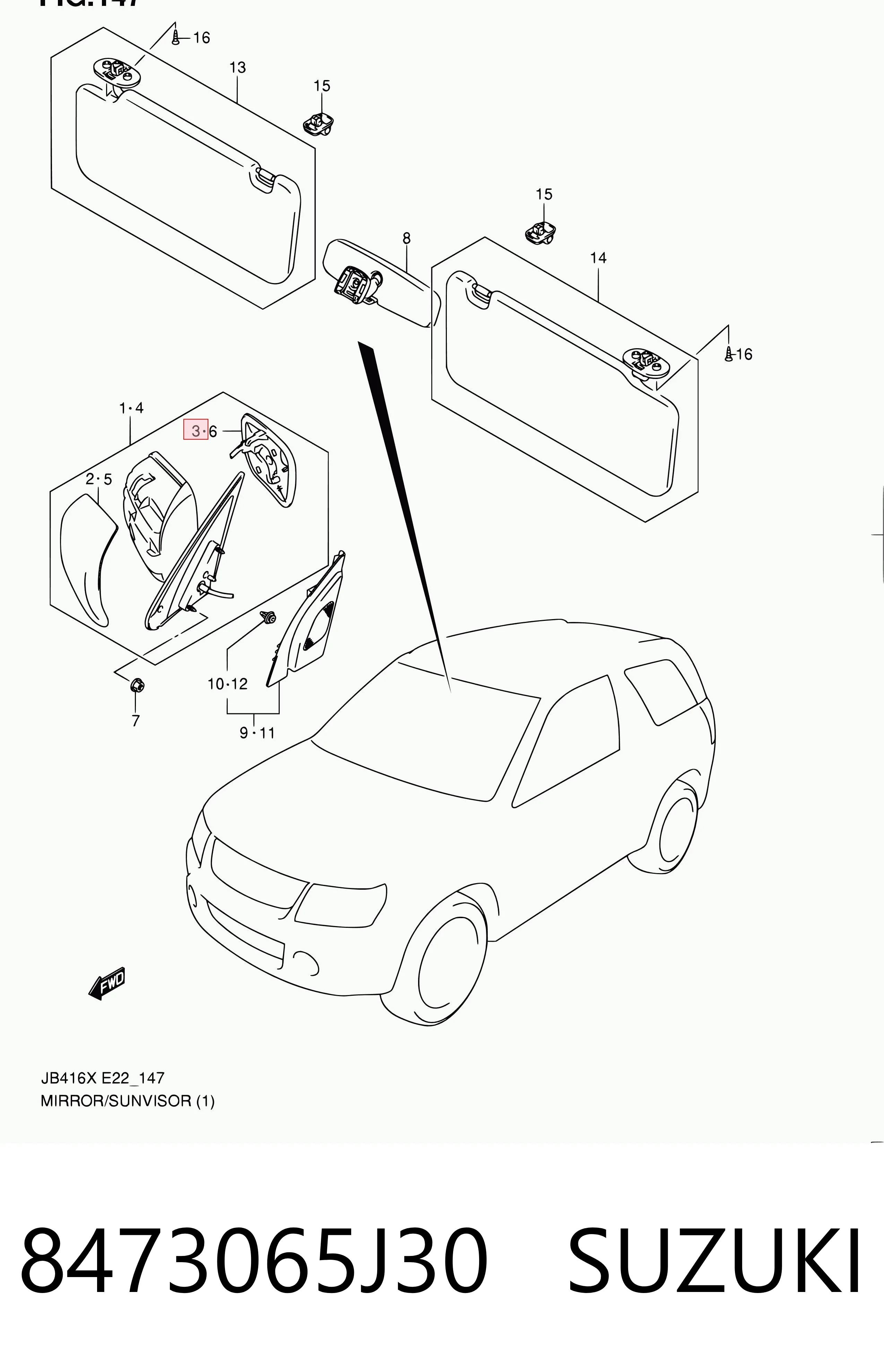Купити 8473065J30 General Motors Скло дзеркала заднього виду, правого