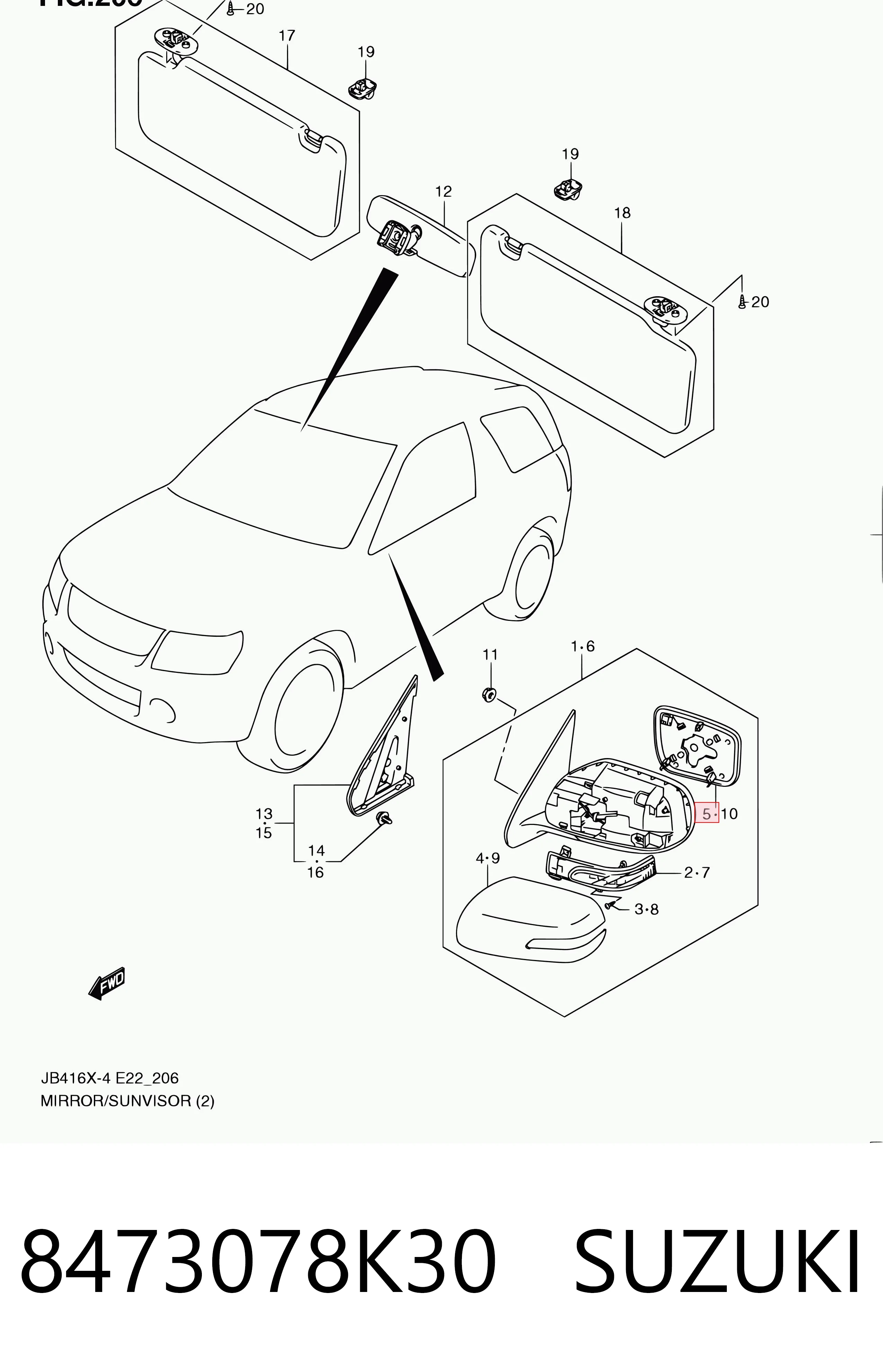 8473078K30 Suzuki Дзеркальний елемент правий
