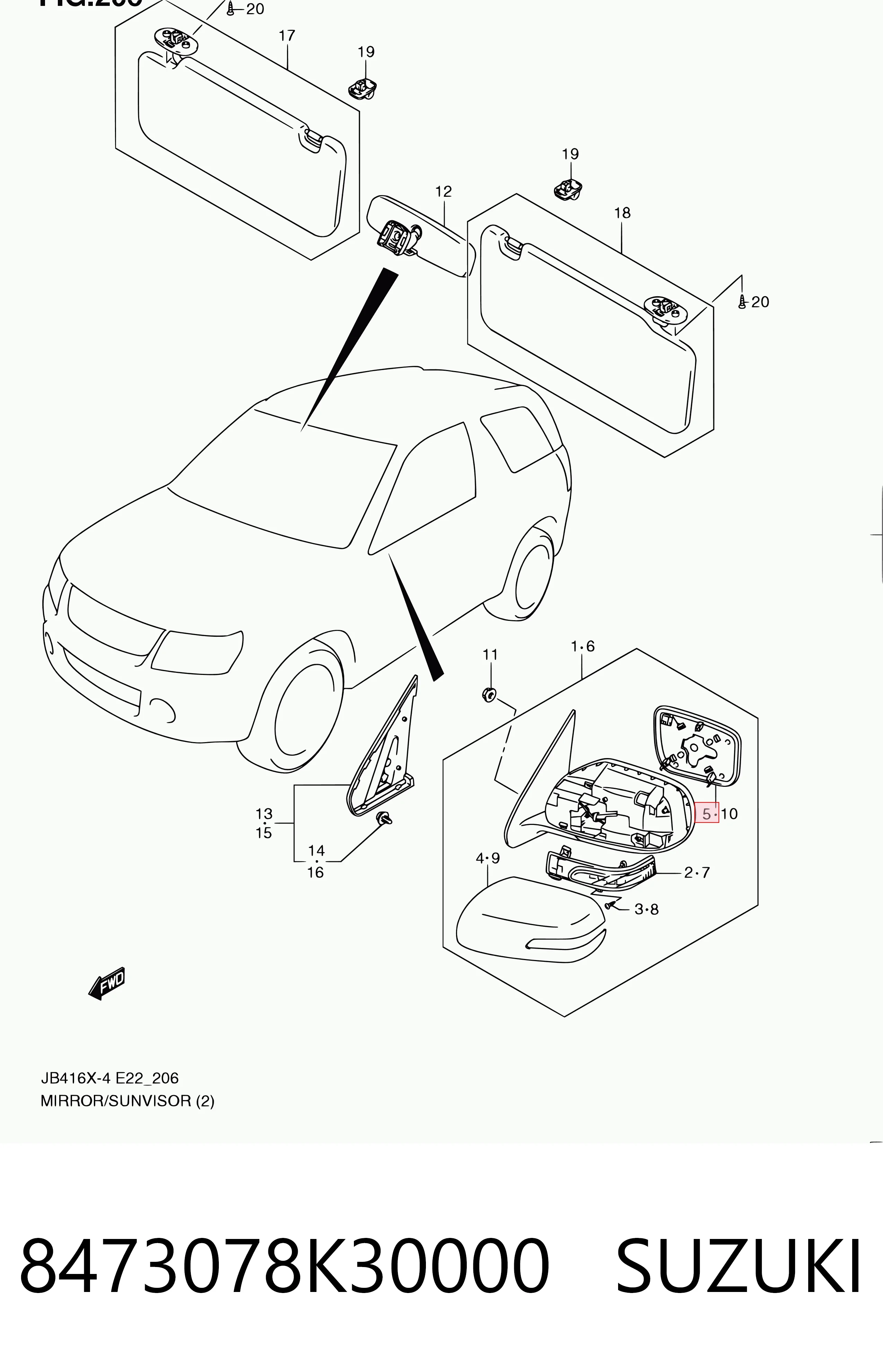 8473078K30000 Suzuki Дзеркальний елемент правий