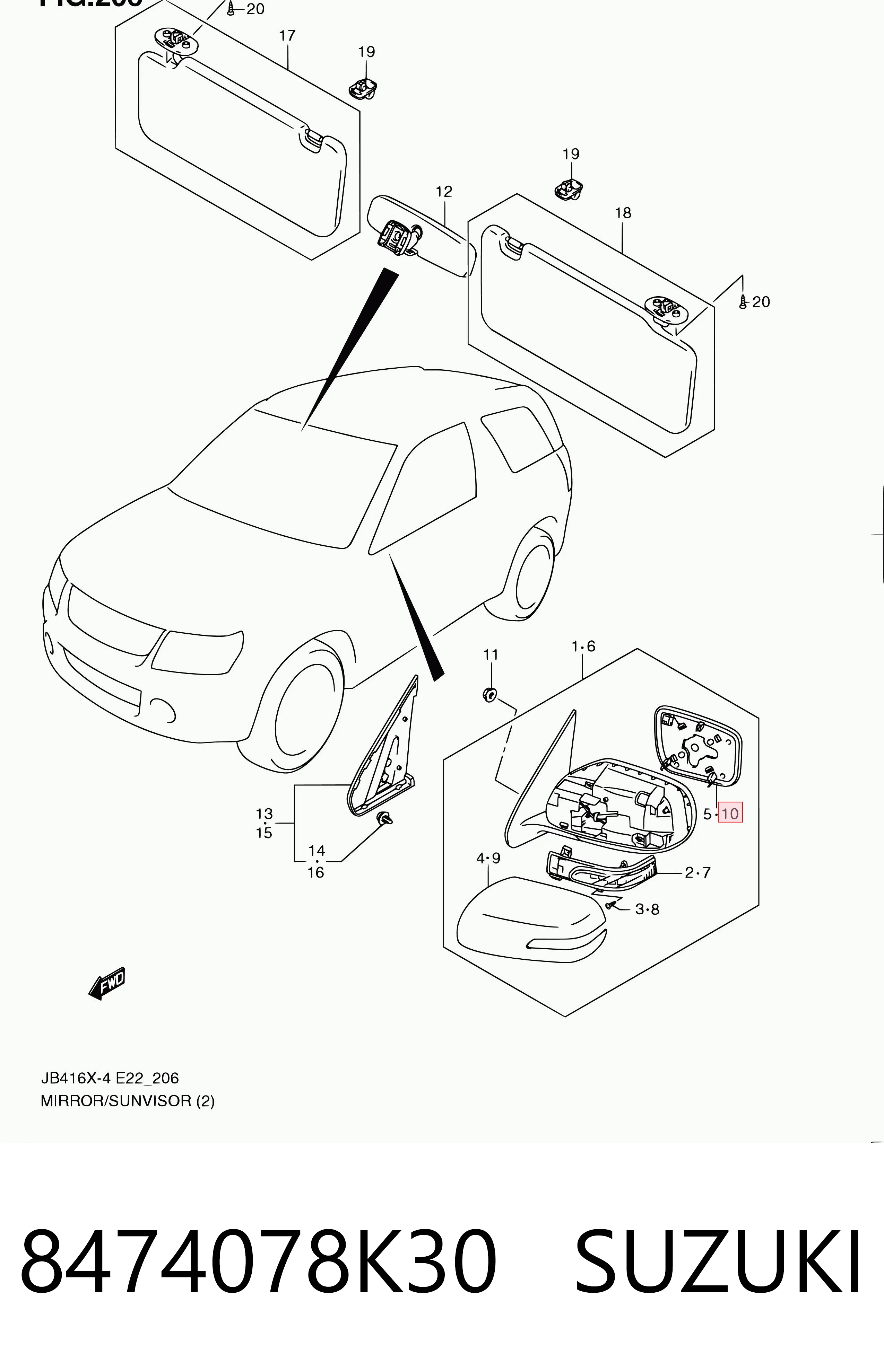 8474078K30 Suzuki Дзеркальний елемент лівого дзеркала заднього виду
