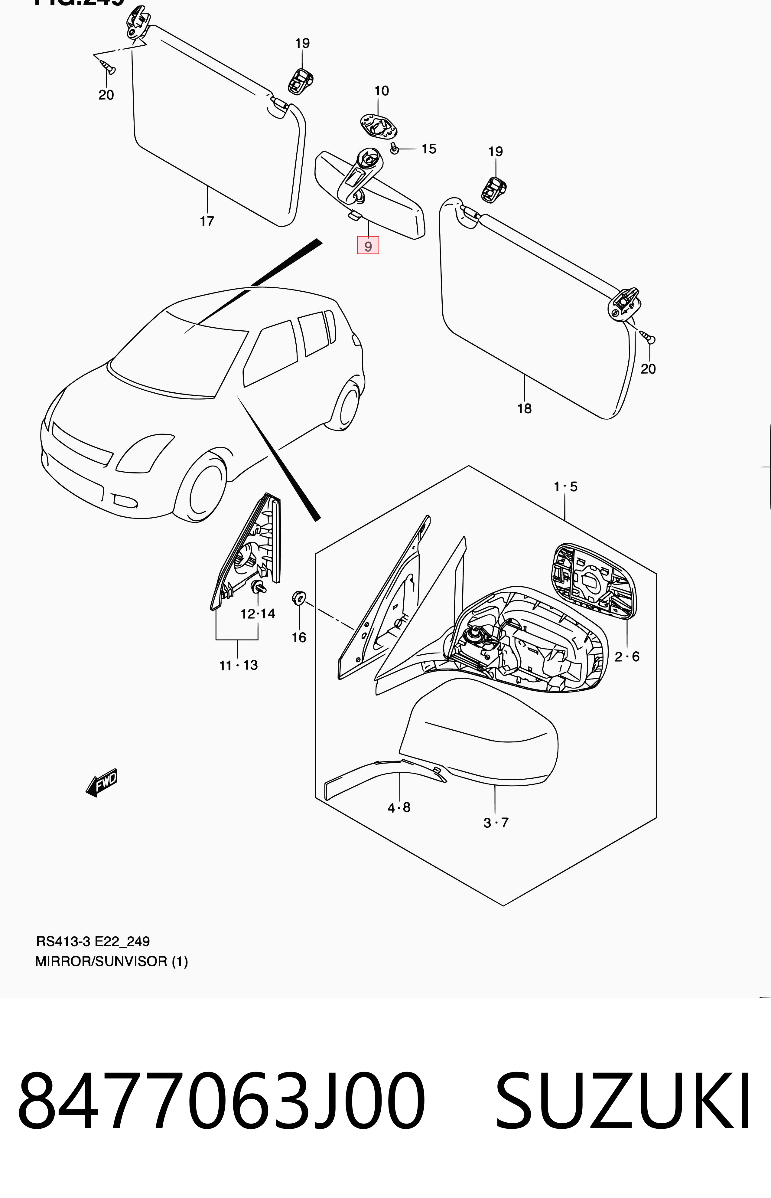 8477063J00 Suzuki Салоне дзеркало заднього виду