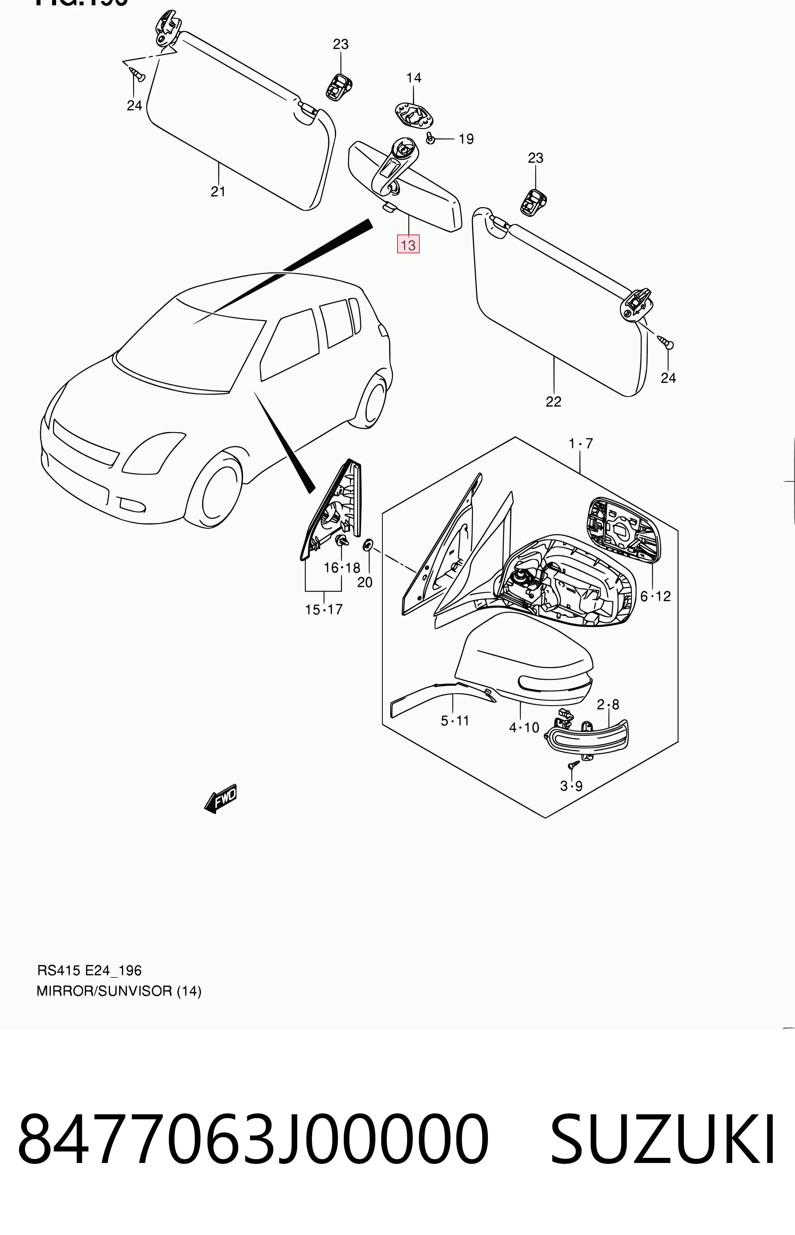 8477063J00000 Suzuki Салоне дзеркало заднього виду