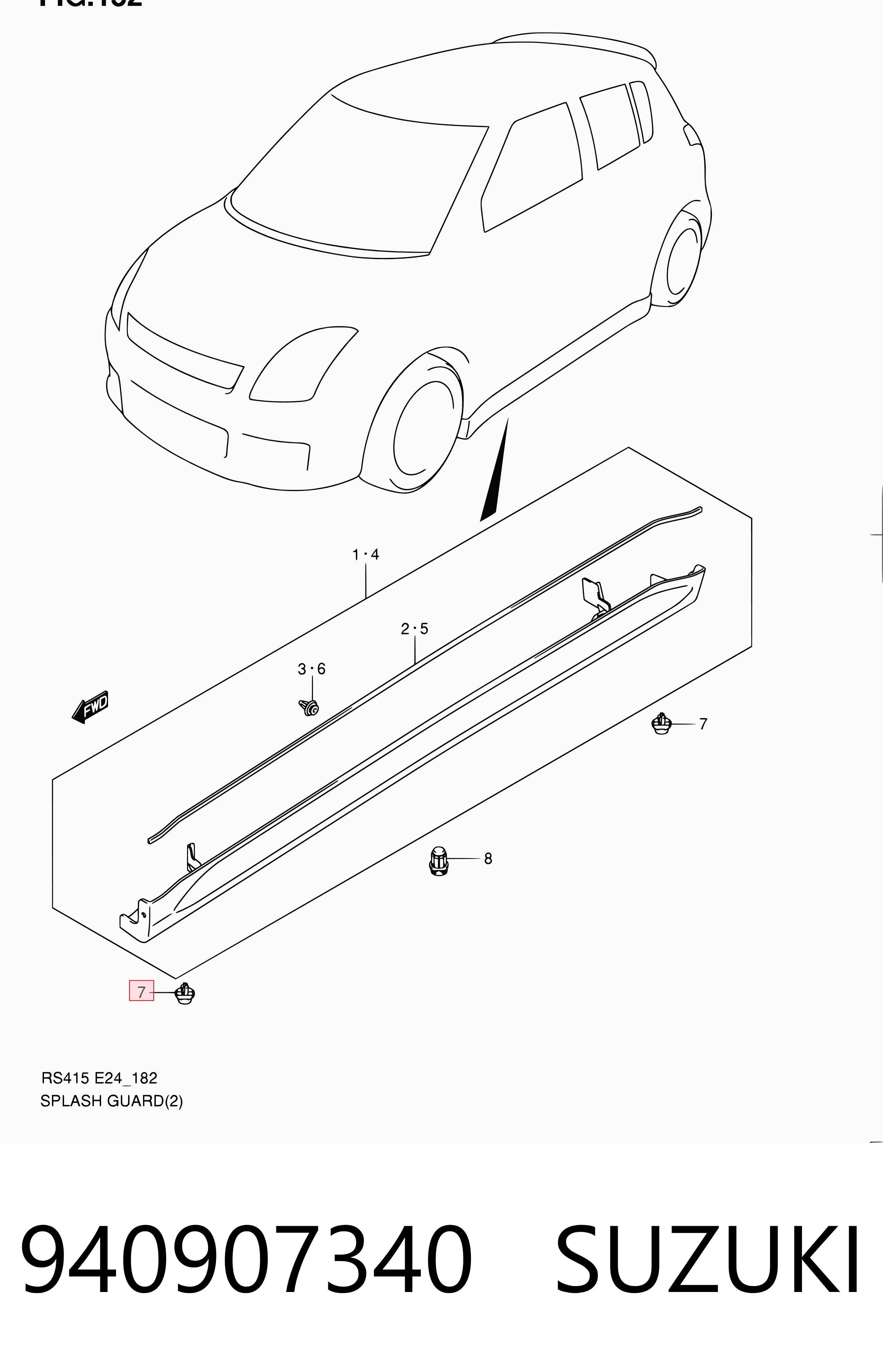 940907340 Suzuki Пістон (кліп) кріплення підкрилки переднього крила